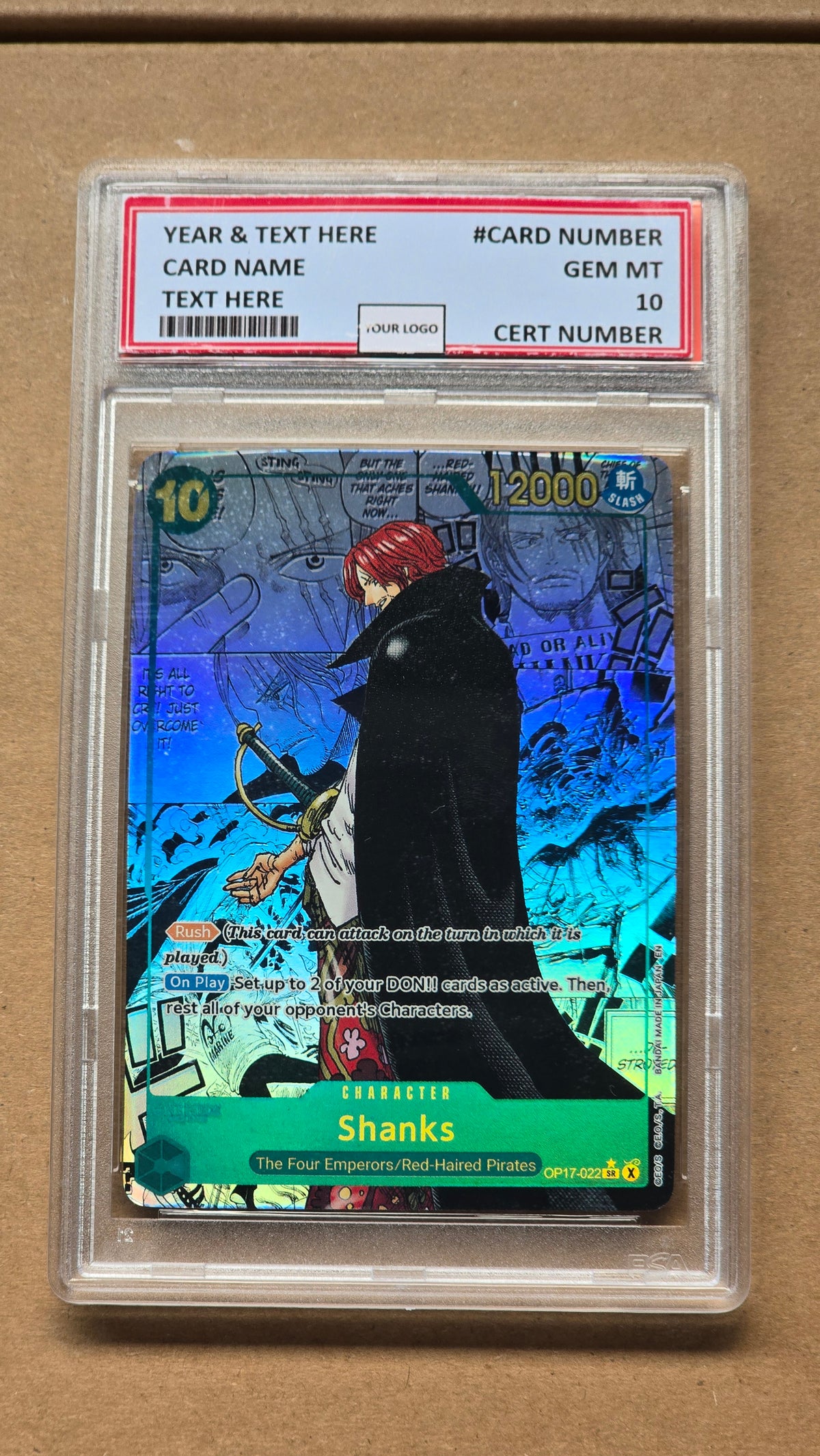 READY TO SHIP - NO WAIT TIME - Graded PSA 10 Style Manga Shanks OP17 One Piece TCG Premium Textured Proxy Slab
