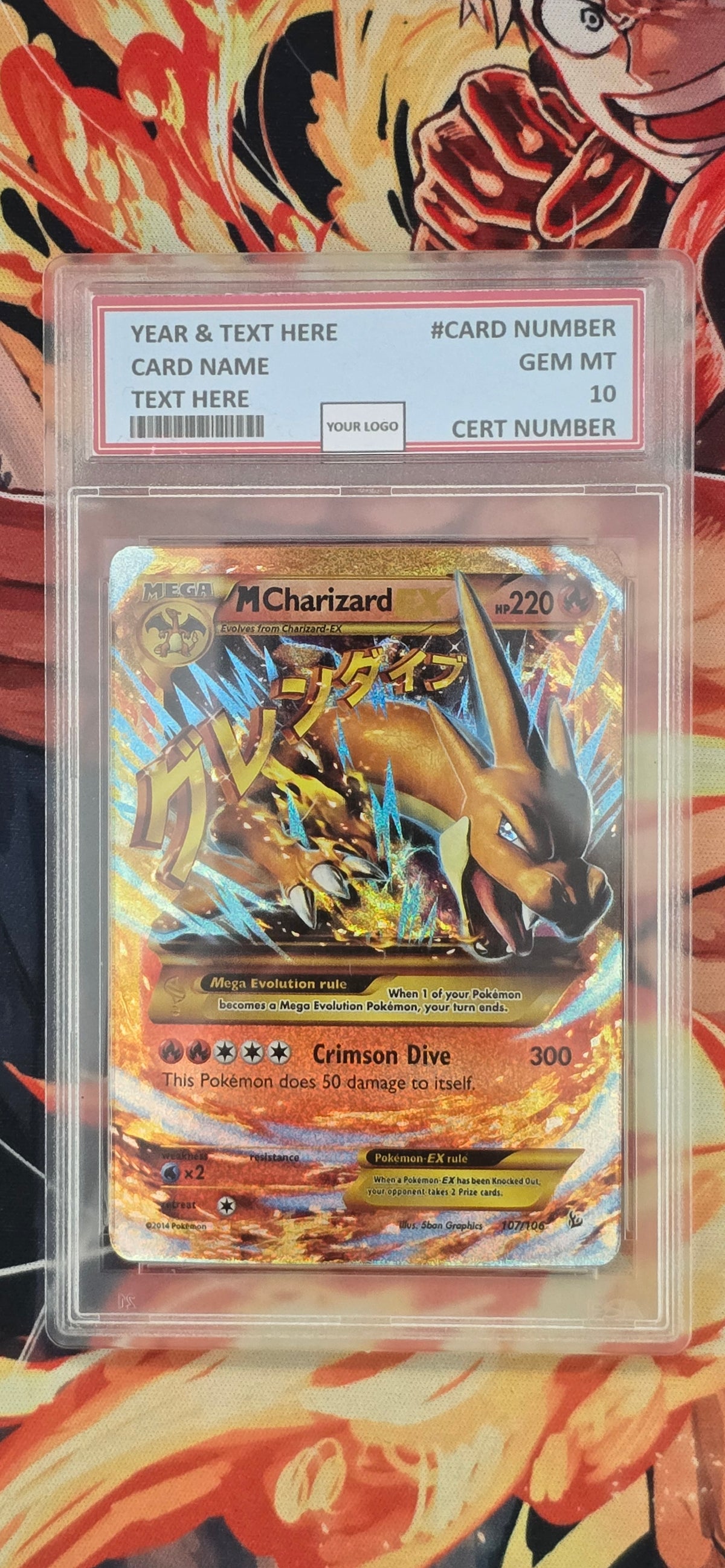 Graded PSA Style Mega Charizard EX 13/106 Holo XY Flashfire Pokemon Proxy Card Slab