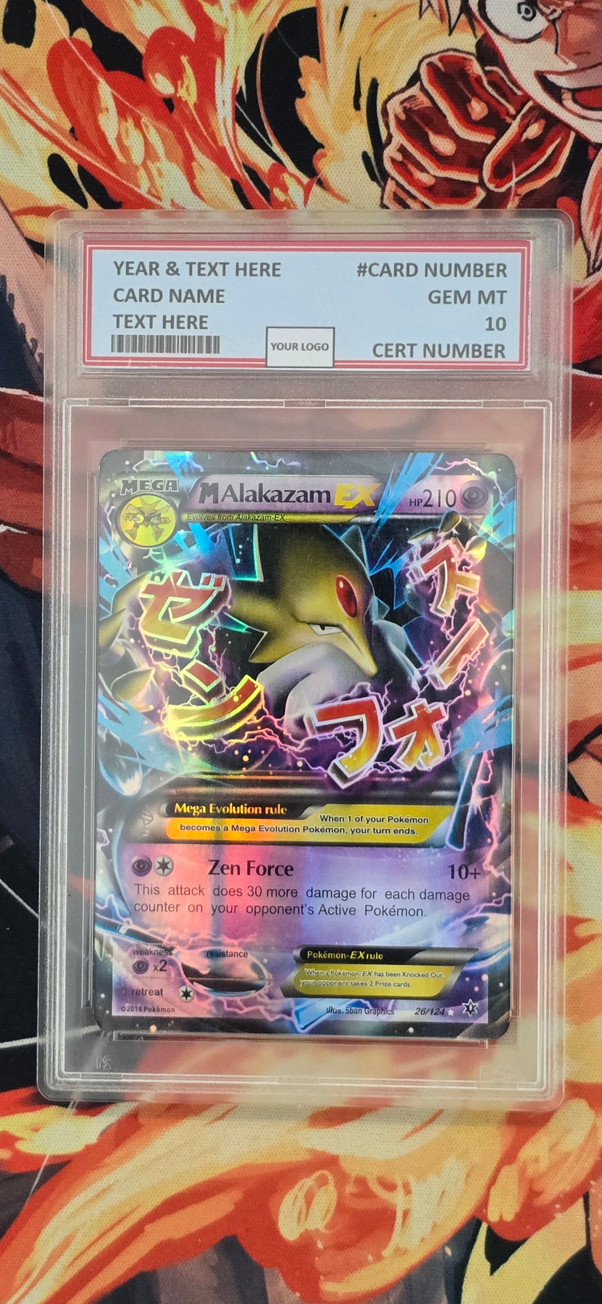 Graded PSA Style Mega Alakazam EX 26/124 Fates Collide Holo Pokemon Proxy Card Slab