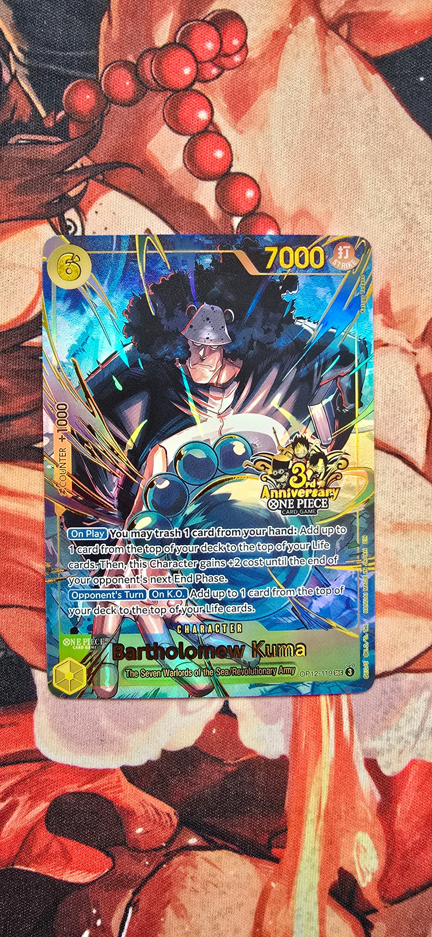Bartholomew Kuma 3rd Anniversary One Piece TCG Textured Custom Made Proxy Card