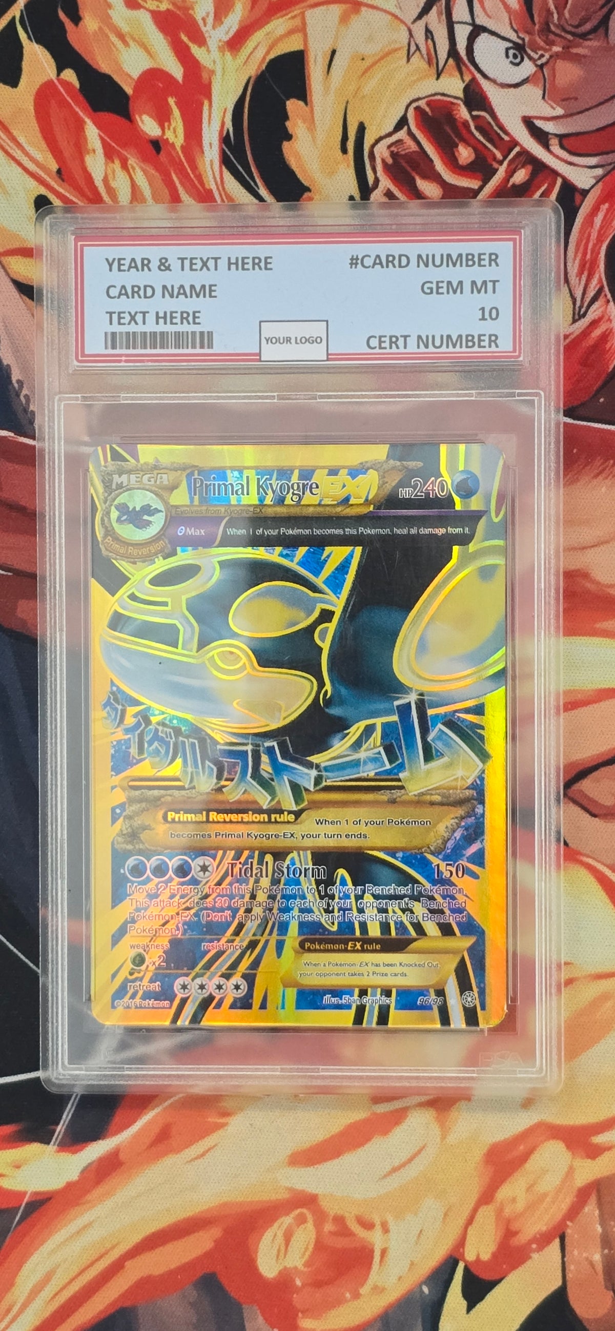 Graded PSA Style Primal Kyogre EX Full Art XY Ancient Origins 96/98 Ultra Rare Pokemon Proxy Card Slab