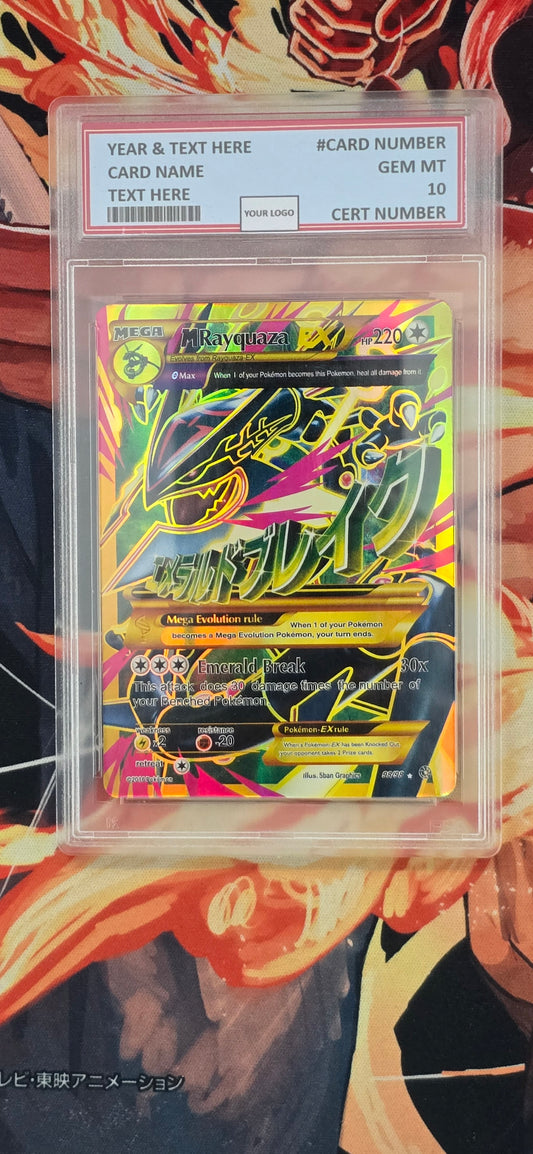 Graded PSA Style Mega Rayquaza EX Shiny Full Art 98/98 XY Ancient Origins Holo Pokemon Proxy Card Slab
