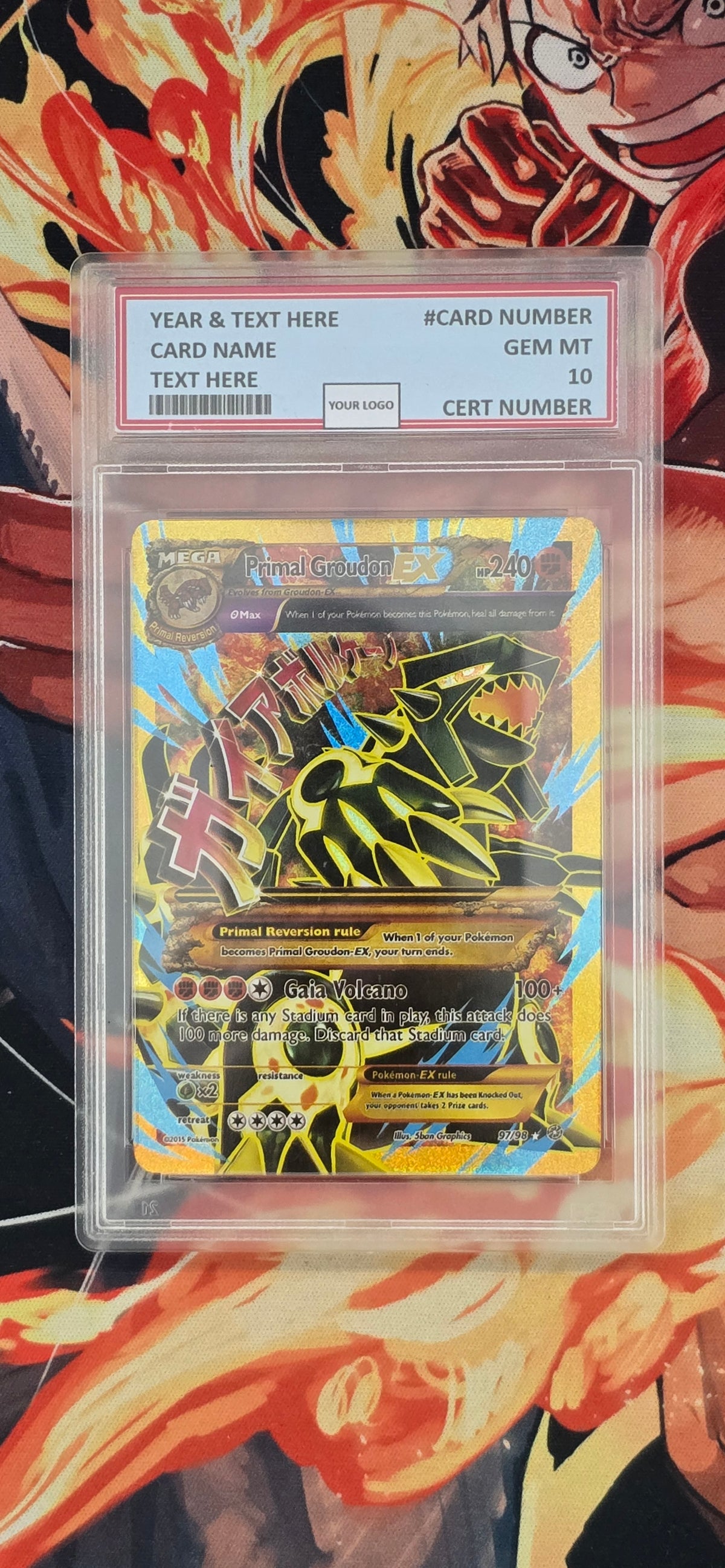 Graded PSA Style Primal Groudon EX Full Art 97/98 XY Ancient Origins Holo Pokemon Proxy Card Slab