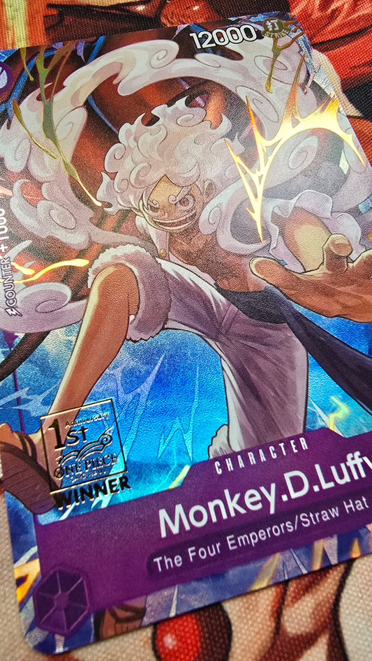 Preorder: Monkey D Luffy Winner 1st Anniversary One Piece TCG Textured Promo Custom Made Cards