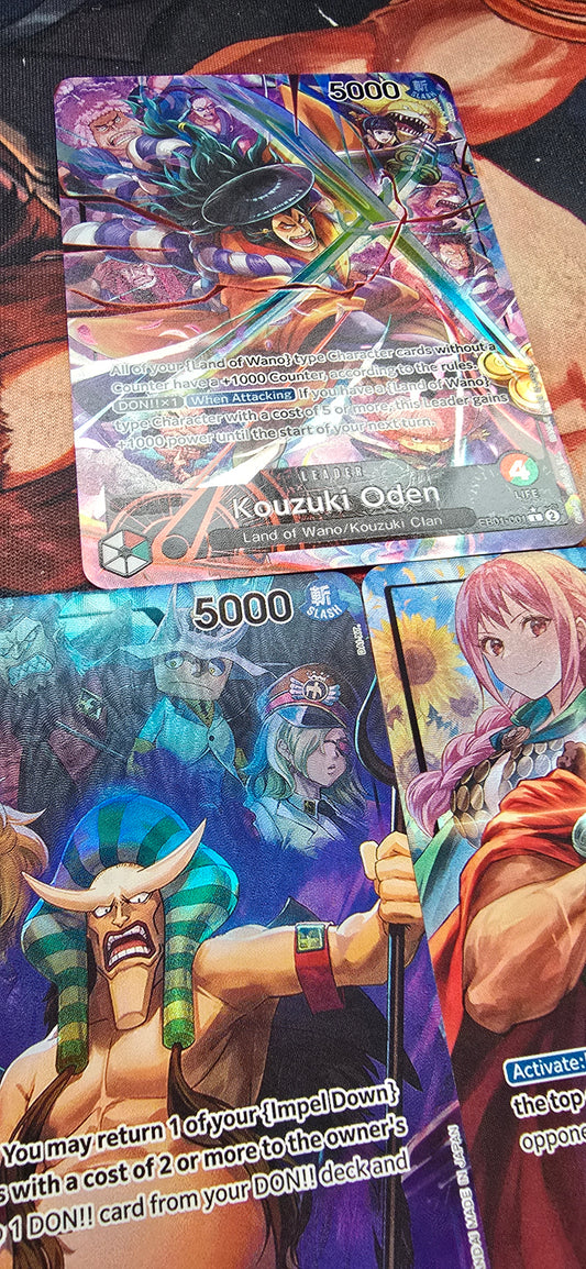 3 Card Bundle EB01 Leader Cards Kozuki Oden, Hannyabal, Kyros One Piece TCG English Textured Alt Art Proxy