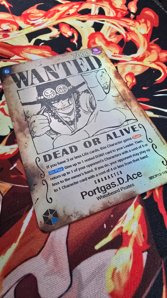 OP13 Portgas D Ace Wanted SP Alt Art Textured Holo One Piece TCG Proxy Card