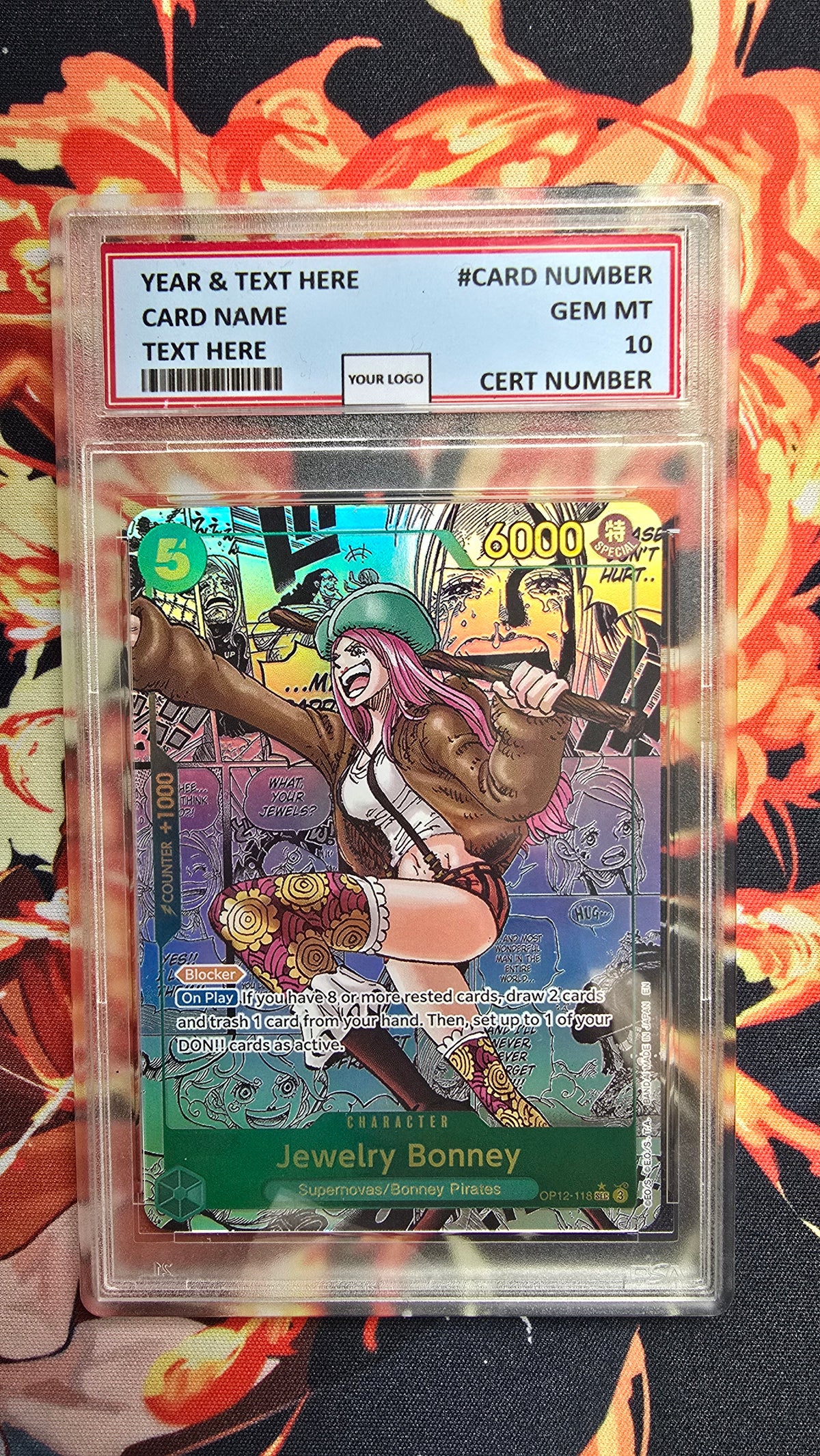 READY TO SHIP - NO WAIT TIME - Graded PSA 10 Style Manga Jewerly Bonney OP12 One Piece TCG Premium Textured Proxy Slab