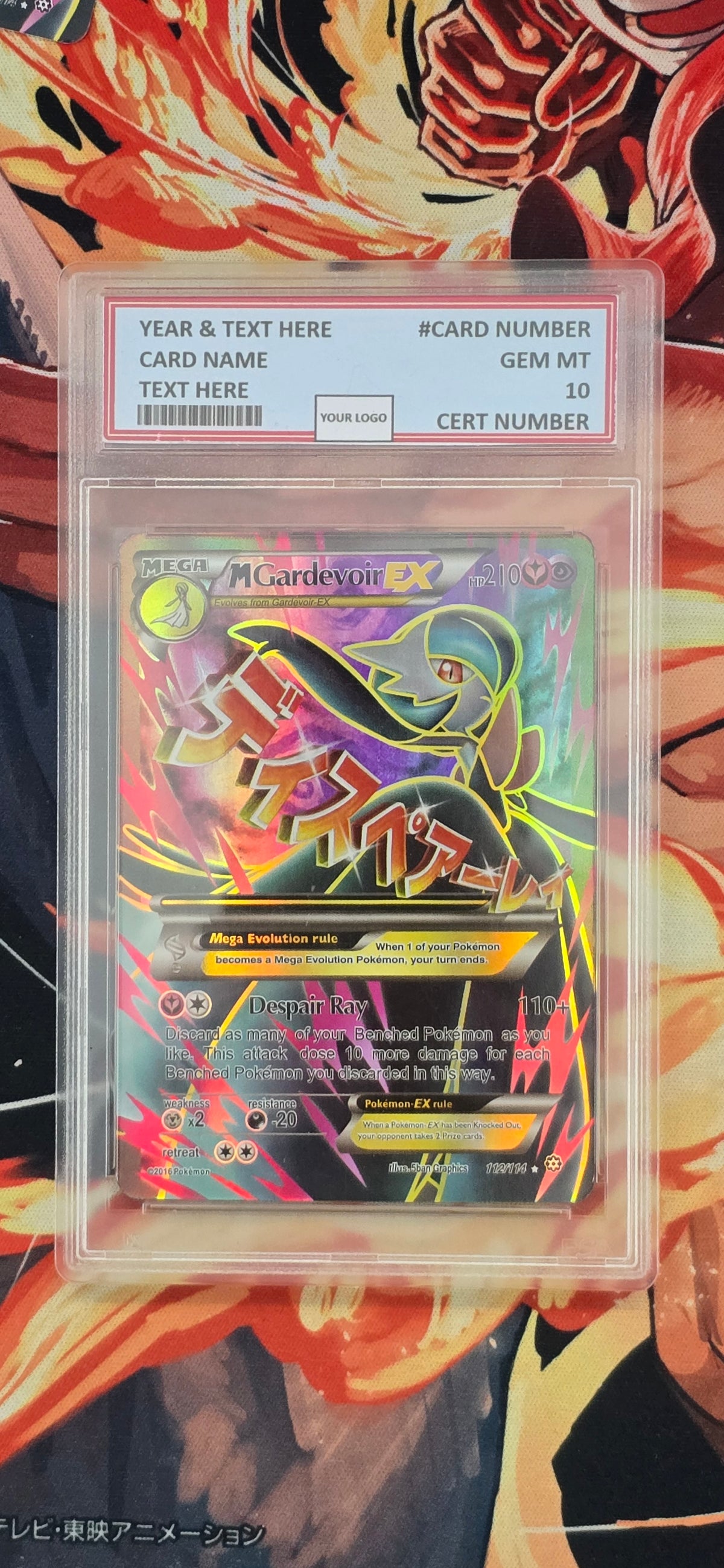 Graded PSA Style Mega Gardevoir EX Full Art 112/114 XY Steam Siege Holo Pokemon Proxy Card Slab