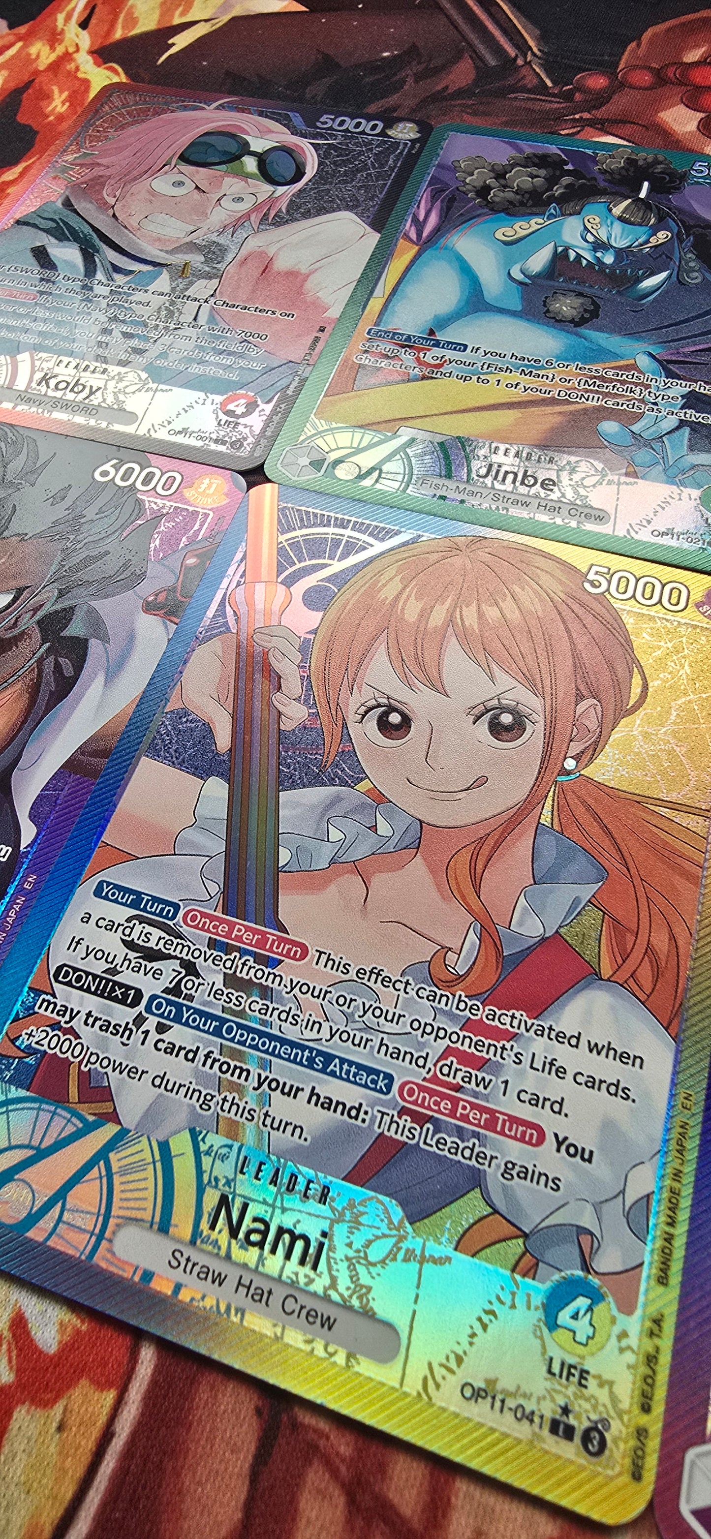 6 Card Bundle OP11 Leader Cards Monkey D Luffy, Nami, Koby, Katakuri, Shirahoshi, Jinbe Textured Alt Art One Piece TCG English Proxy Cards