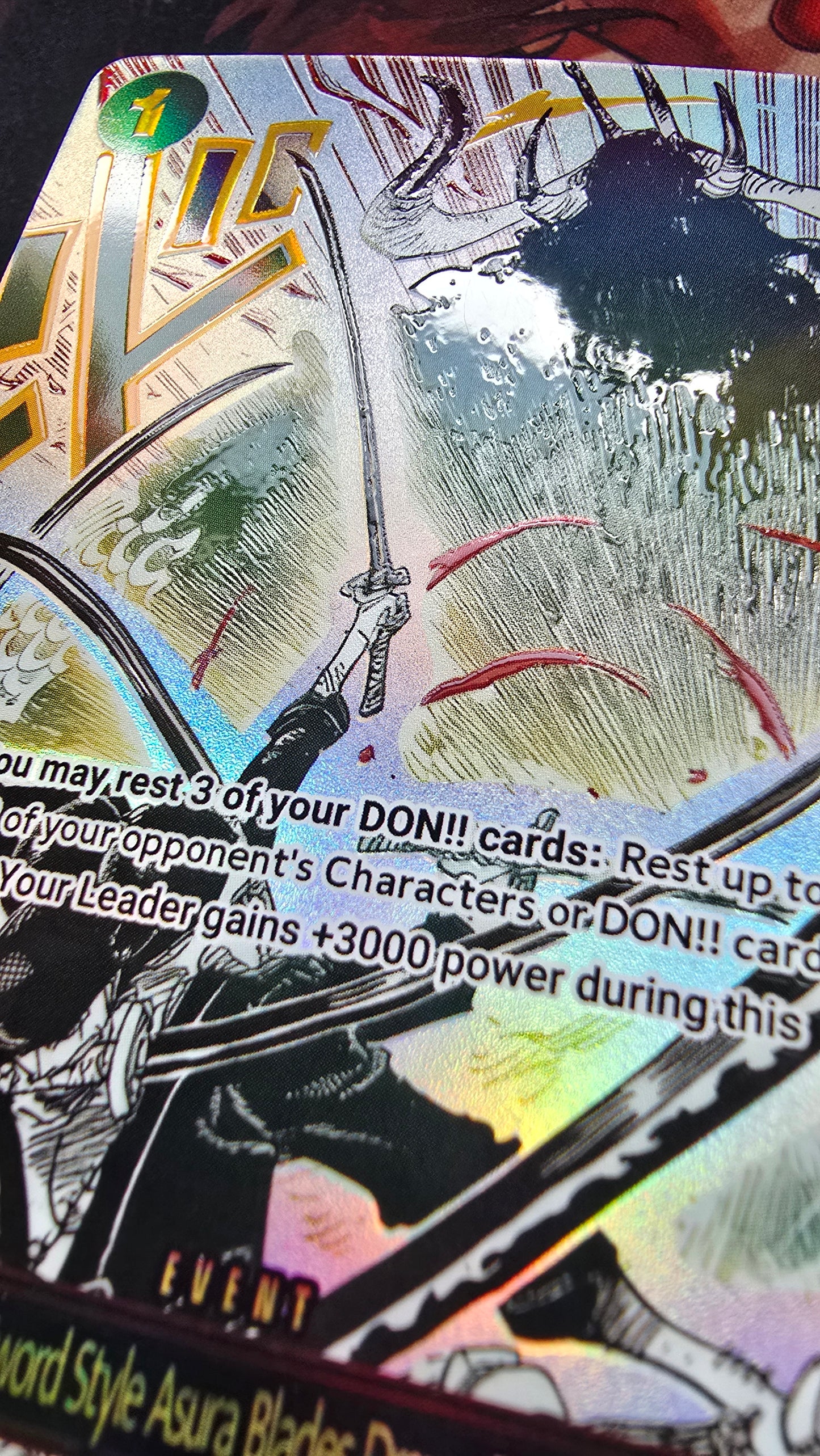 OP12 Manga Event Zoro Demon Aura Nine Sword Style Asura Blades Drawn Dead Man's Game One Piece Card English Proxy