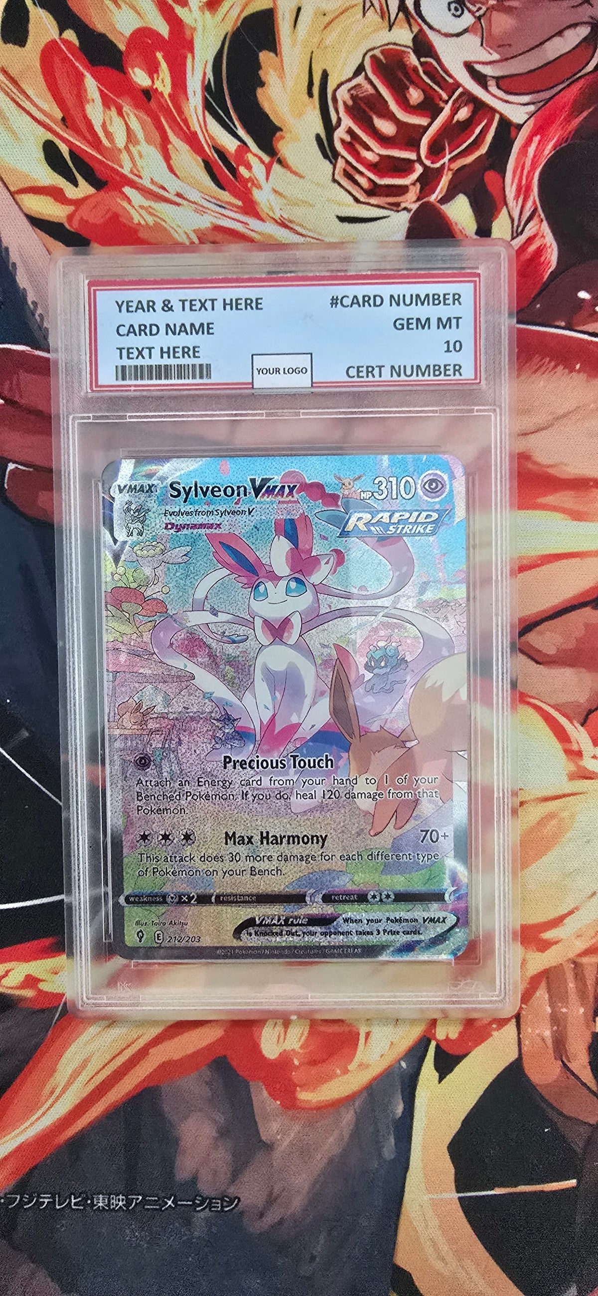 Graded PSA Style Sylveon VMAX 212/203 Evolving Skies Holo Pokemon TCG Card Proxy Slab