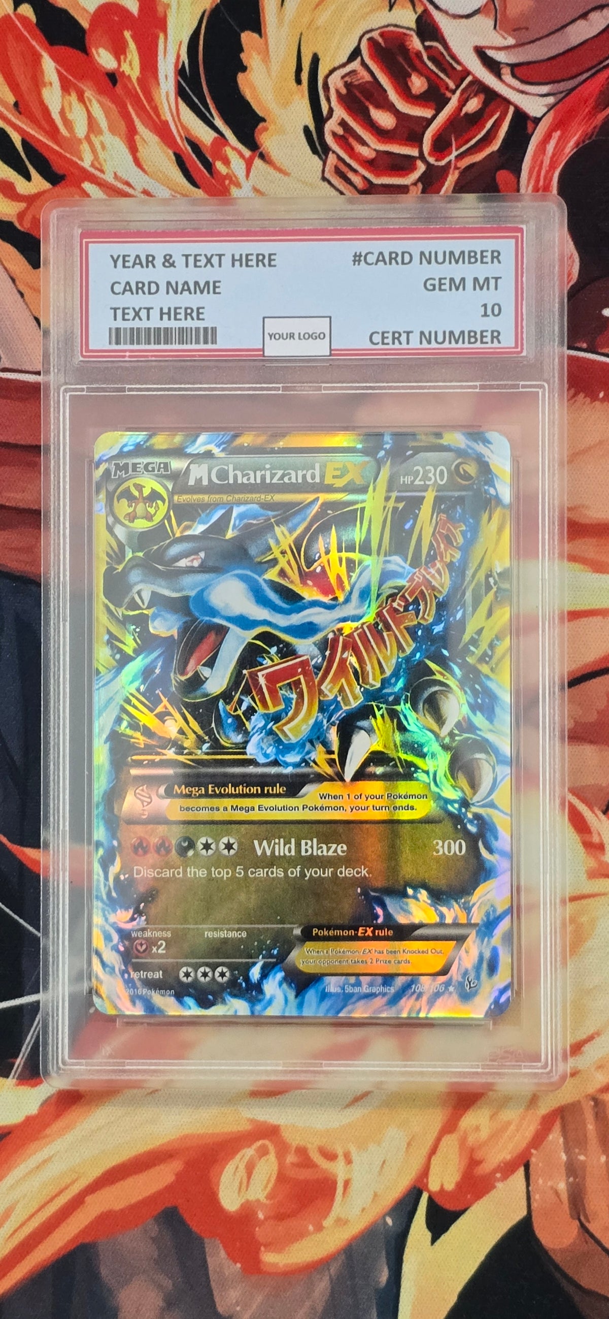 Graded PSA Style Mega Charizard EX 108/106 Secret Rare XY Flashfire Pokemon Proxy Card Slab