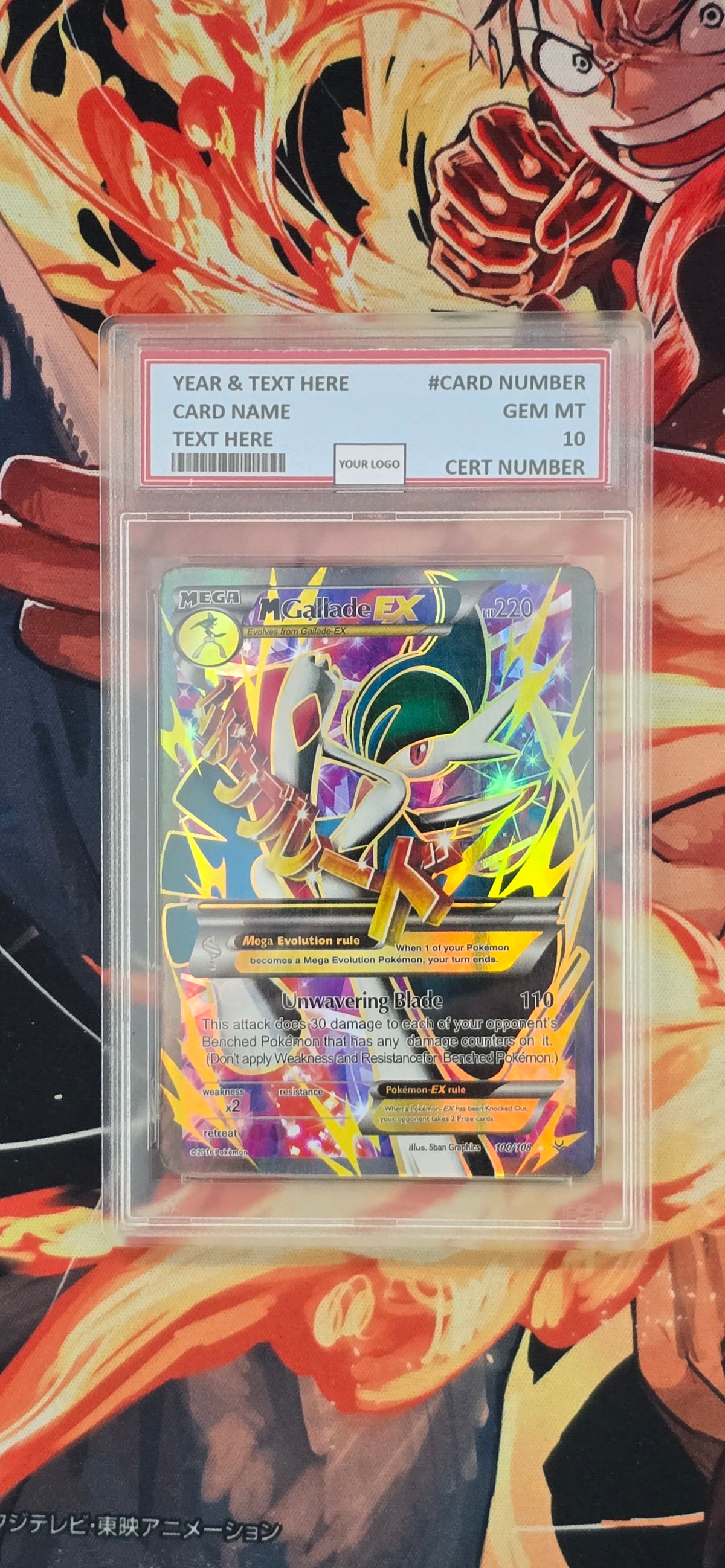 Graded PSA Style Mega Gallade EX Full Art 100/108 Roaring Skies Holo Pokemon Proxy Card Slab