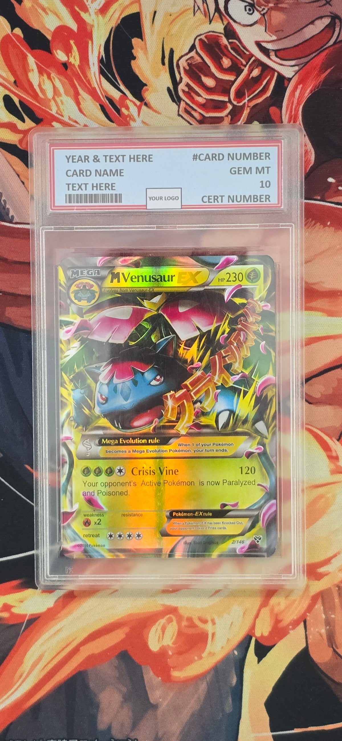 Graded PSA Style Mega Venusaur EX 2/146 XY Ultra Rare Holo Pokemon Proxy Card Slab