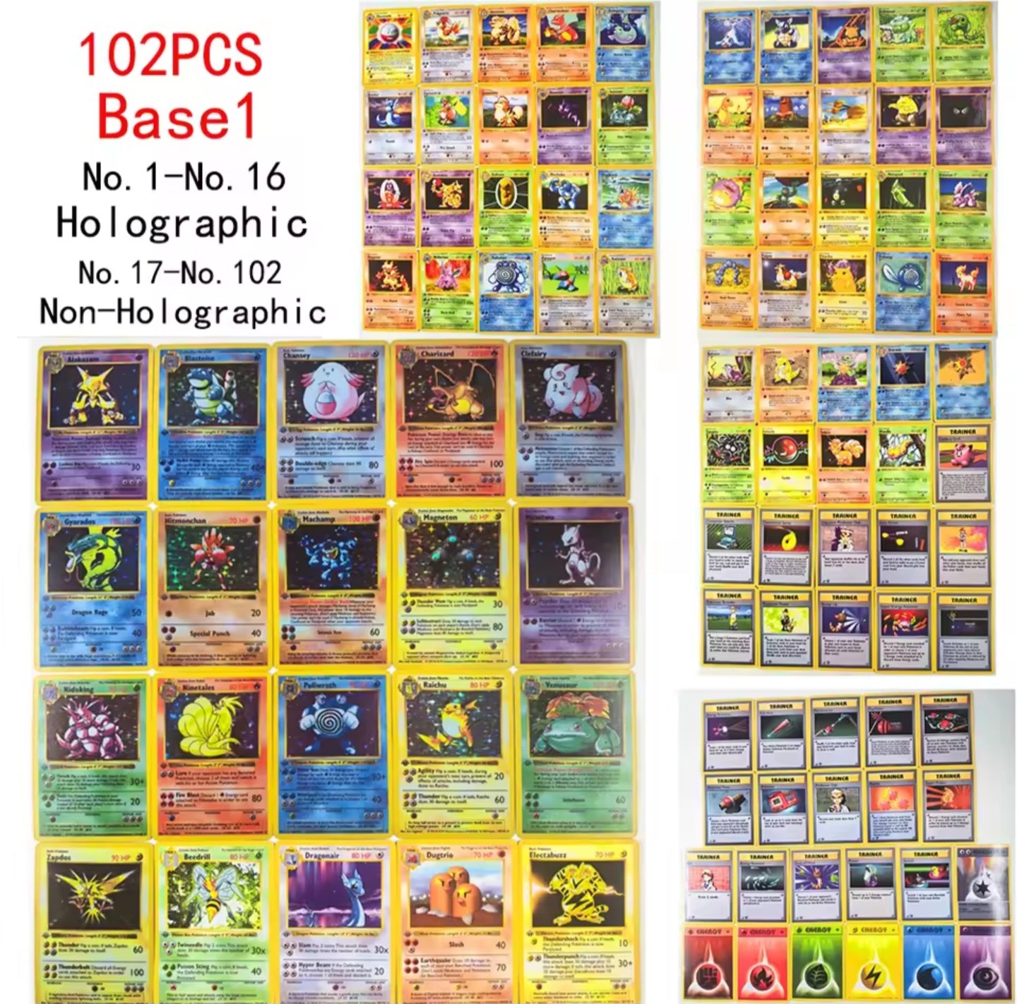 102 1st Edition Card Bundle: Complete Master Set 1999 Pokemon TCG Base Set 102/102 WOTC English Proxy