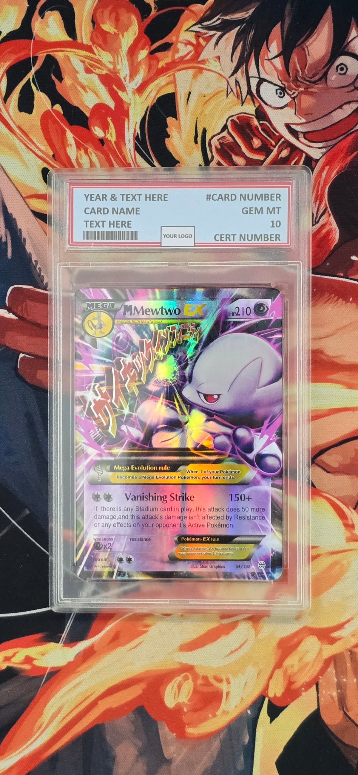 Graded PSA Style Mega Mewtwo Y EX 63/162 Ultra Rare XY Breakthrough Holo Pokemon Proxy Card Slab