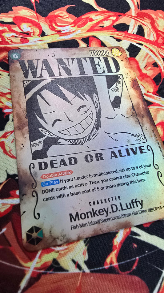 OP13 Monkey D Luffy Wanted SP Alt Art Textured Holo One Piece TCG Proxy Card