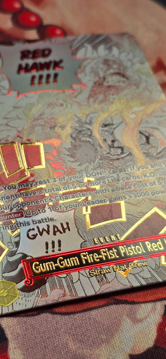OP11 Manga Gum Gum Fire Fist Pistol Red Hawk One Piece Premium Textured Proxy Card