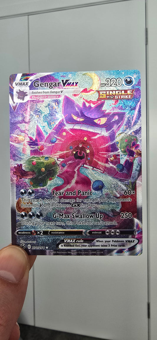 Graded PSA Style Gengar VMAX Alt Art 2021 Sword & Shield Fusion Strike 271/264 SR Holo Pokemon TCG Card Proxy Slab