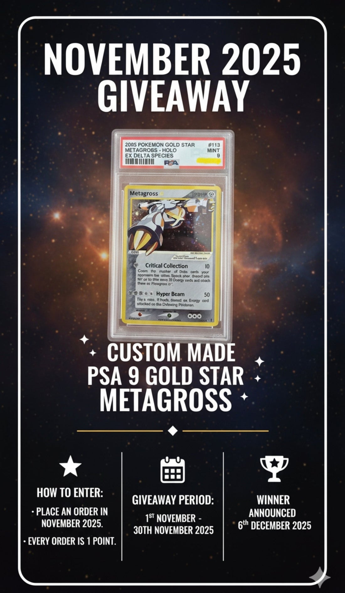 ✨ November to Remember: Win a MINT 9 Gold Star Metagross!