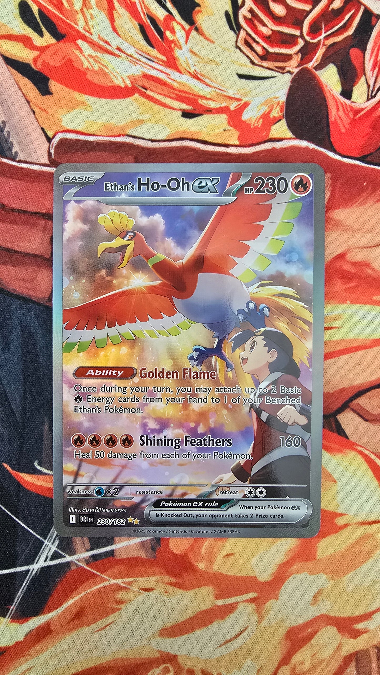 Custom Made Ethan's Ho-Oh EX 230/182 SIR Destined Rivals Pokemon Card SV10 Proxy Card