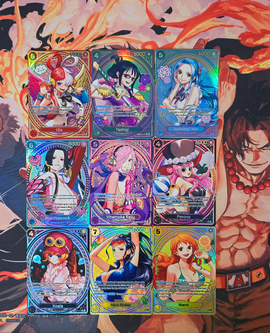 EB03 Heroine SP Textured Holo One Piece TCG Proxy Cards Uta, Tashia, Nefeltari Vivi, Boa Hancock, Vinsmoke Reiju, Koala, Perona, Nami AND Nico Robin