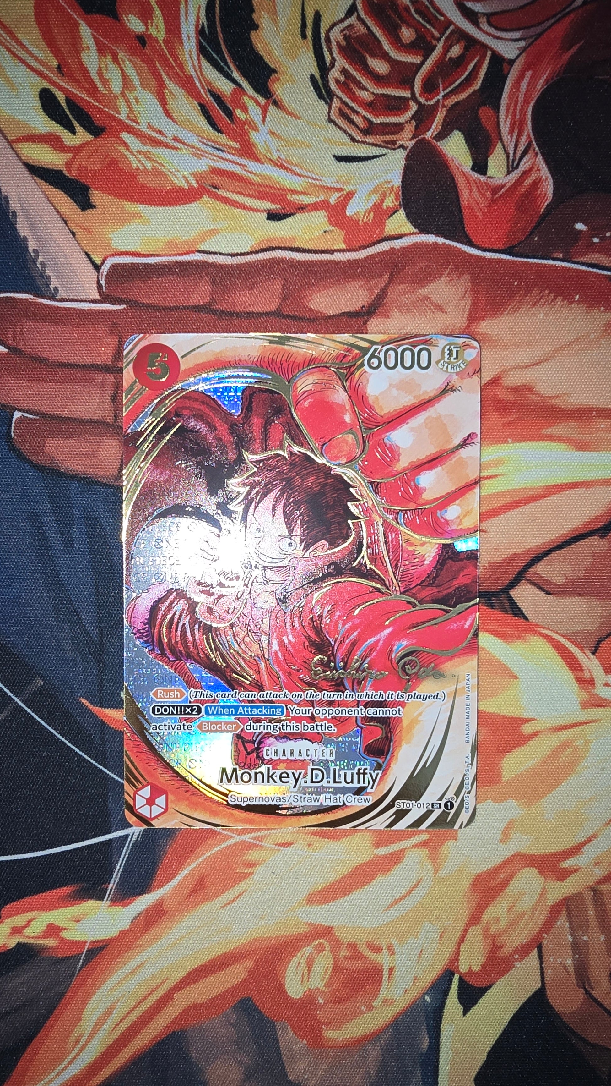 Custom Made Premium Textured English Gold Oda Signed Monkey D Luffy ST01-012 One Piece Card Game TCG Card Proxy