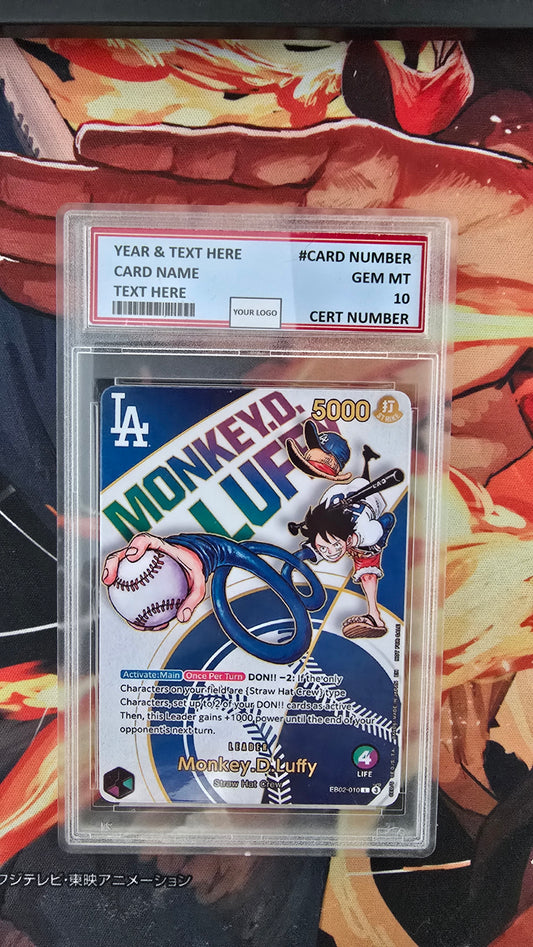 Graded PSA Style LA Dodgers X One Piece Monkey D Luffy EB02 Special Promo Leader Card OP TCG Proxy Slab