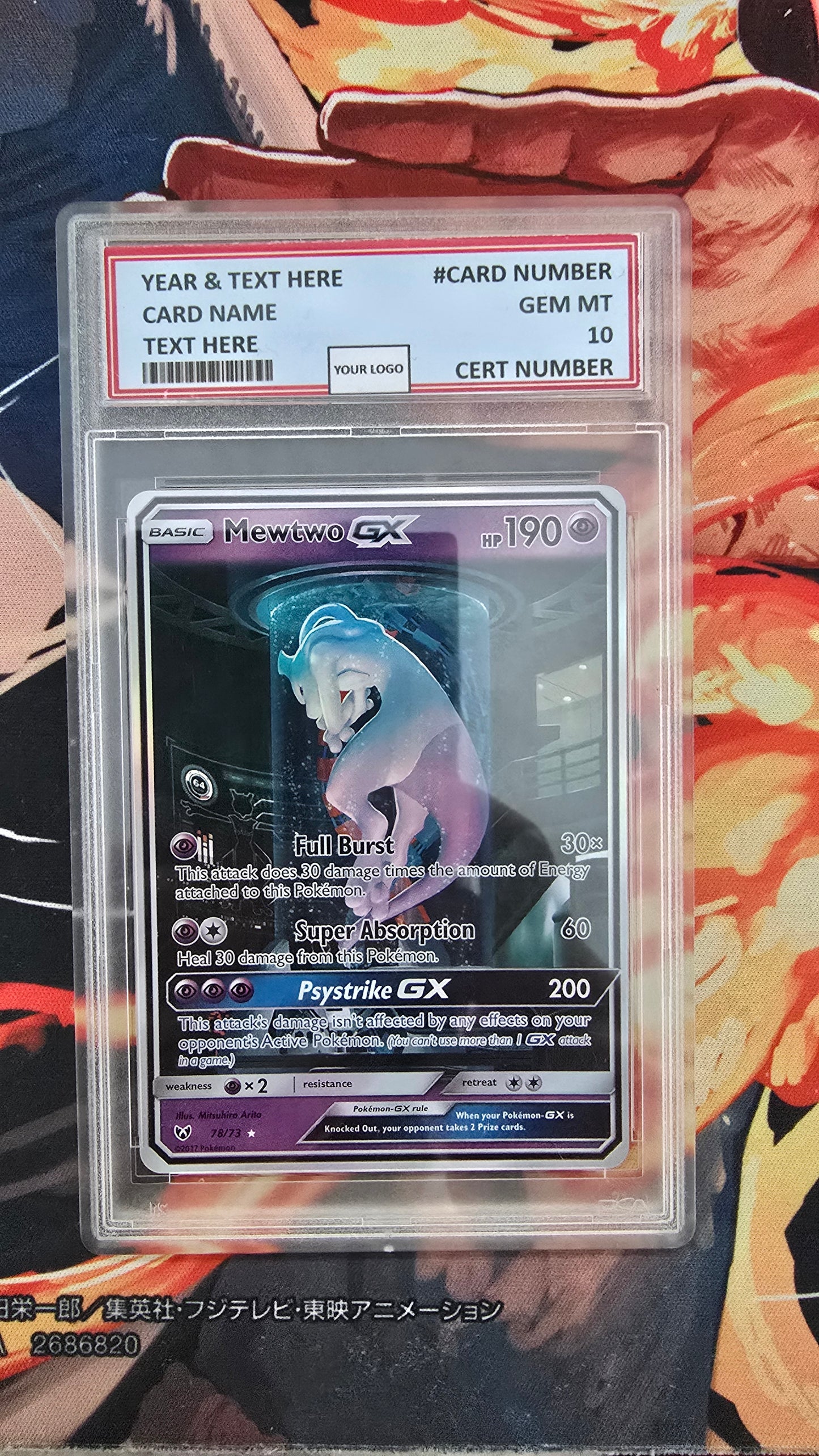 Graded PSA Style Mewtwo GX Sun & Moon Shining Legends Secret Pokemon Proxy Slab
