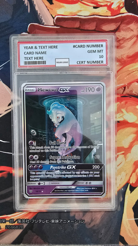 Graded PSA Style Mewtwo GX Sun & Moon Shining Legends Secret Pokemon Proxy Slab