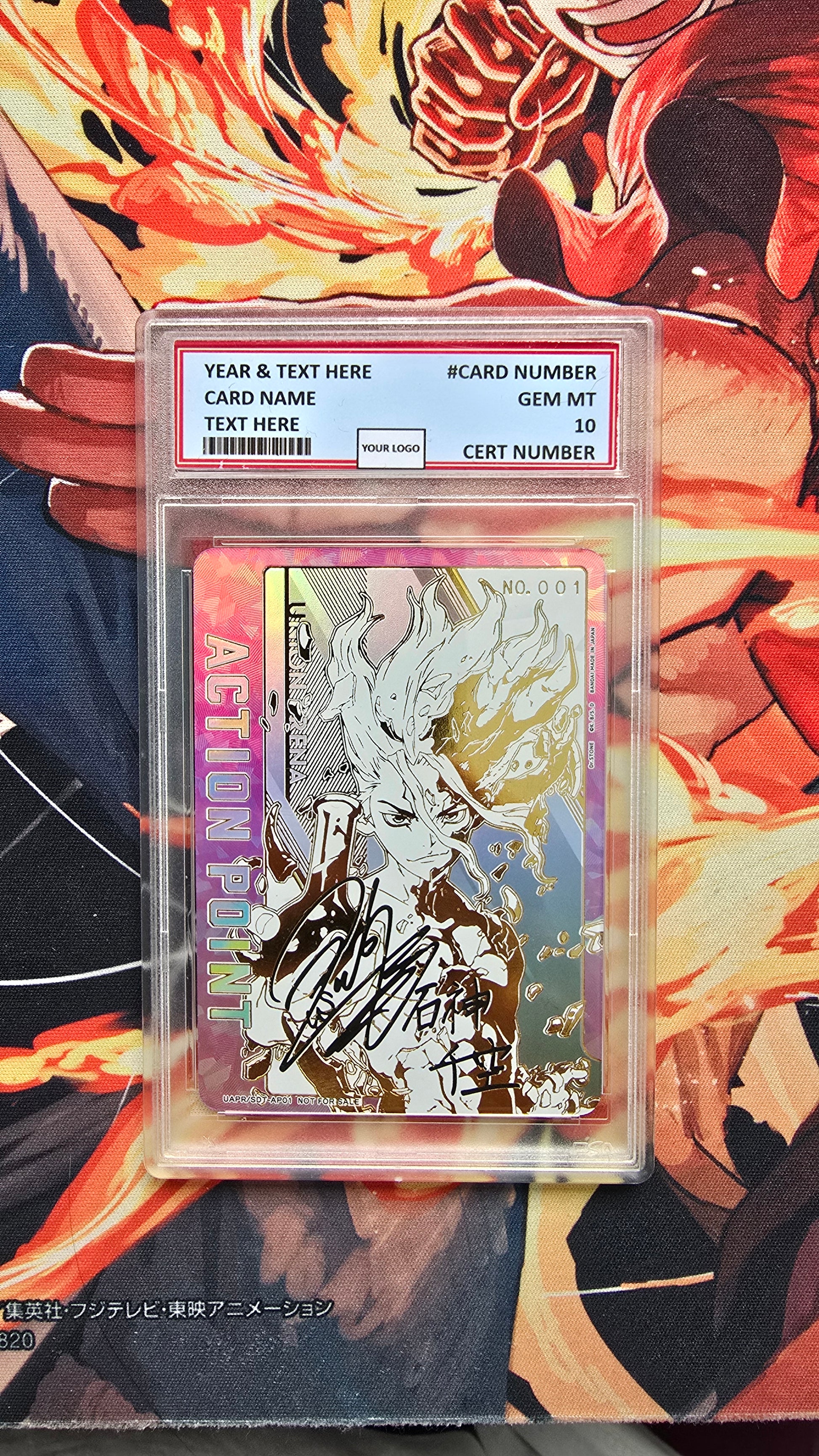 Graded PSA Style DR. STONE ACTION POINT GOLD SIGNED UNION ARENA PROXY CARD SLAB 