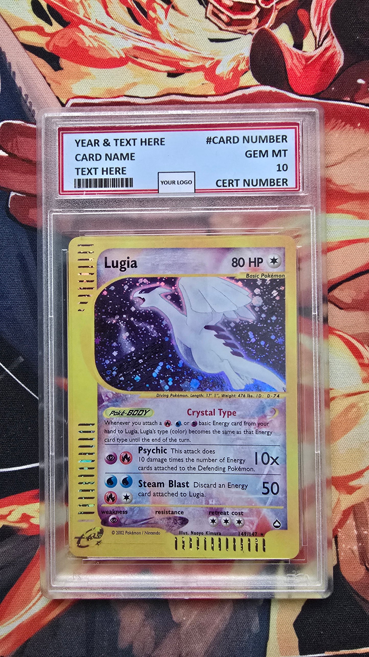 Graded PSA Style Lugia 149/147 Aquapolis Holo Crystal Rare Pokemon Proxy Card Slab 