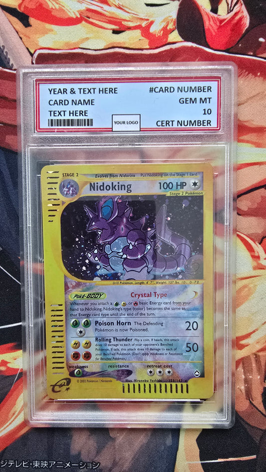 Graded PSA Style Nidoking 150/147 Aquapolis Holo Crystal Rare Pokemon Proxy Card Slab