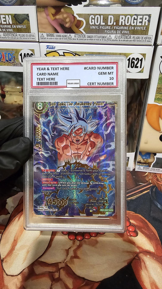 PROXY Gem Mint 10 PSA-Son Goku The Awakened Power SCR 2018 Tournament of Power #TB1-097 Dragon Ball Super Proxy Card
