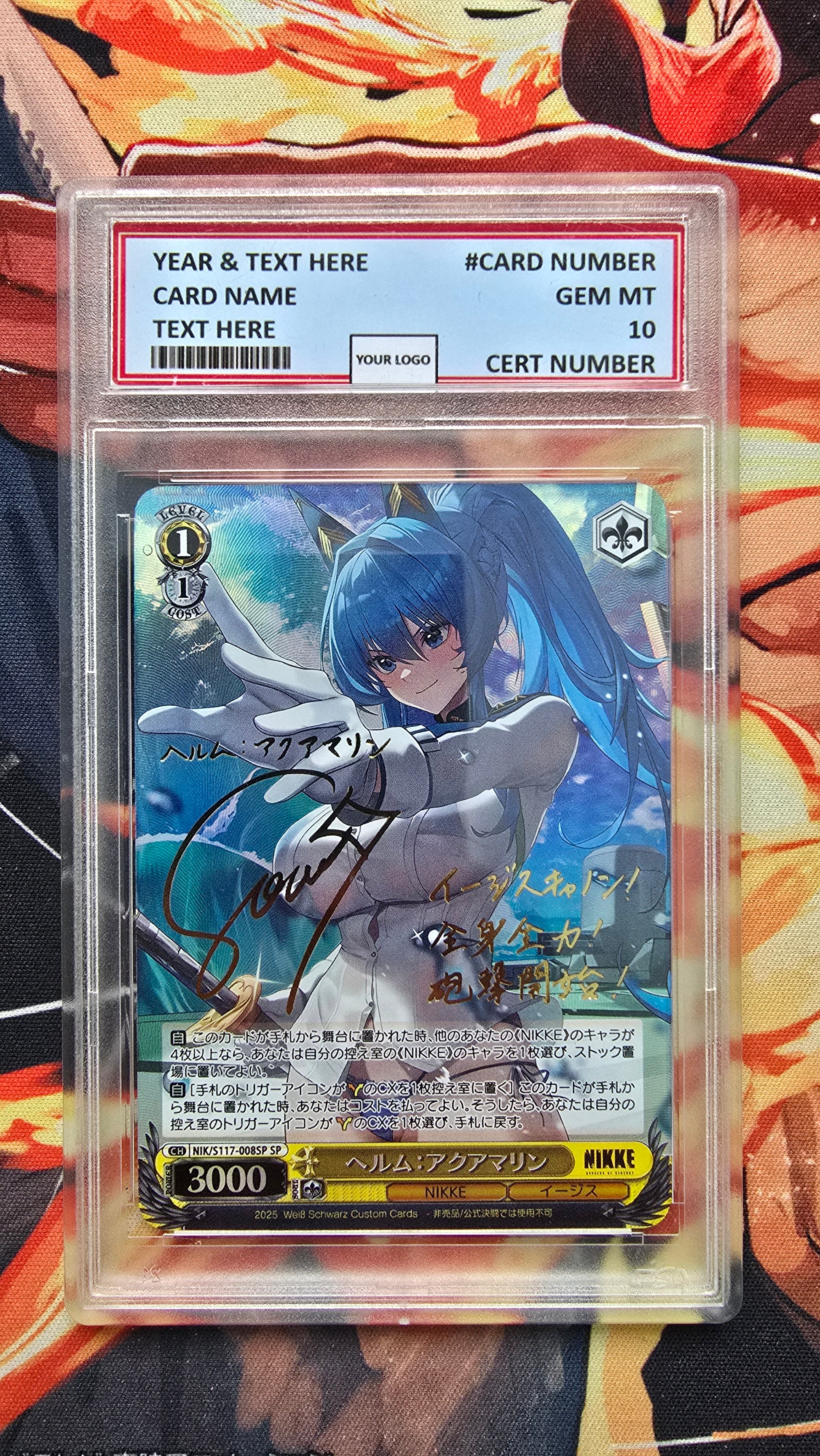 Graded PSA Style Weiss Schwarz SIGNED NIKKE NIK/S117-008SP Helm: Aquamarine Jackal Proxy Card Slab