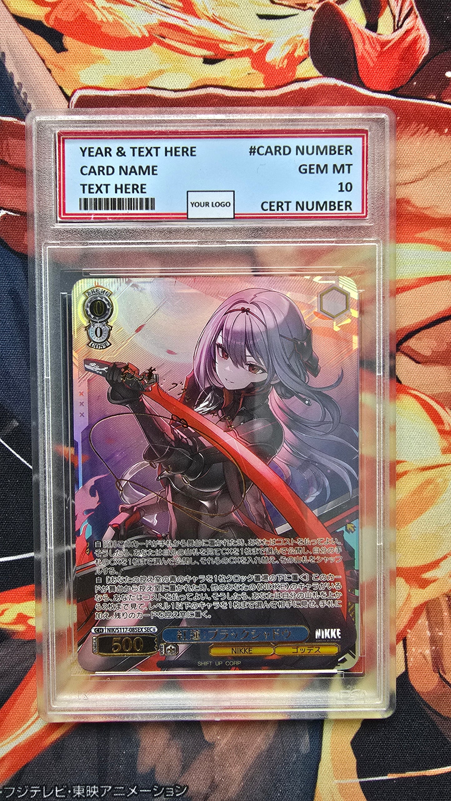 Graded PSA Style Weiss Schwarz SIGNED NIKKE NIK/S117-085EX SEC+ Guren Scarlet Black Shadow Proxy Card Slab