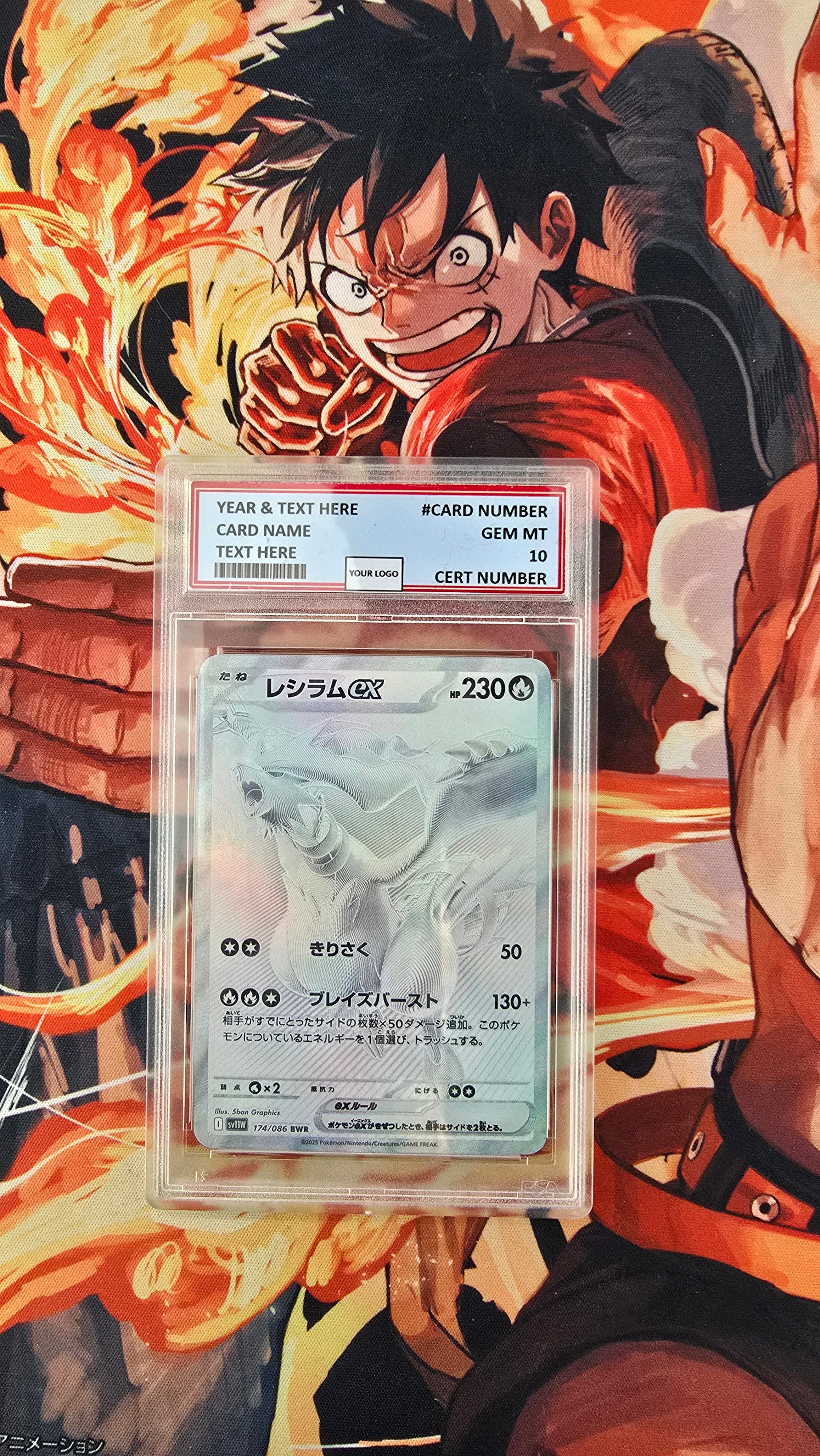 Graded PSA Style Reshiram BWR #174 Black Bolt White Flare Pokemon Card Japanese Proxy Slab