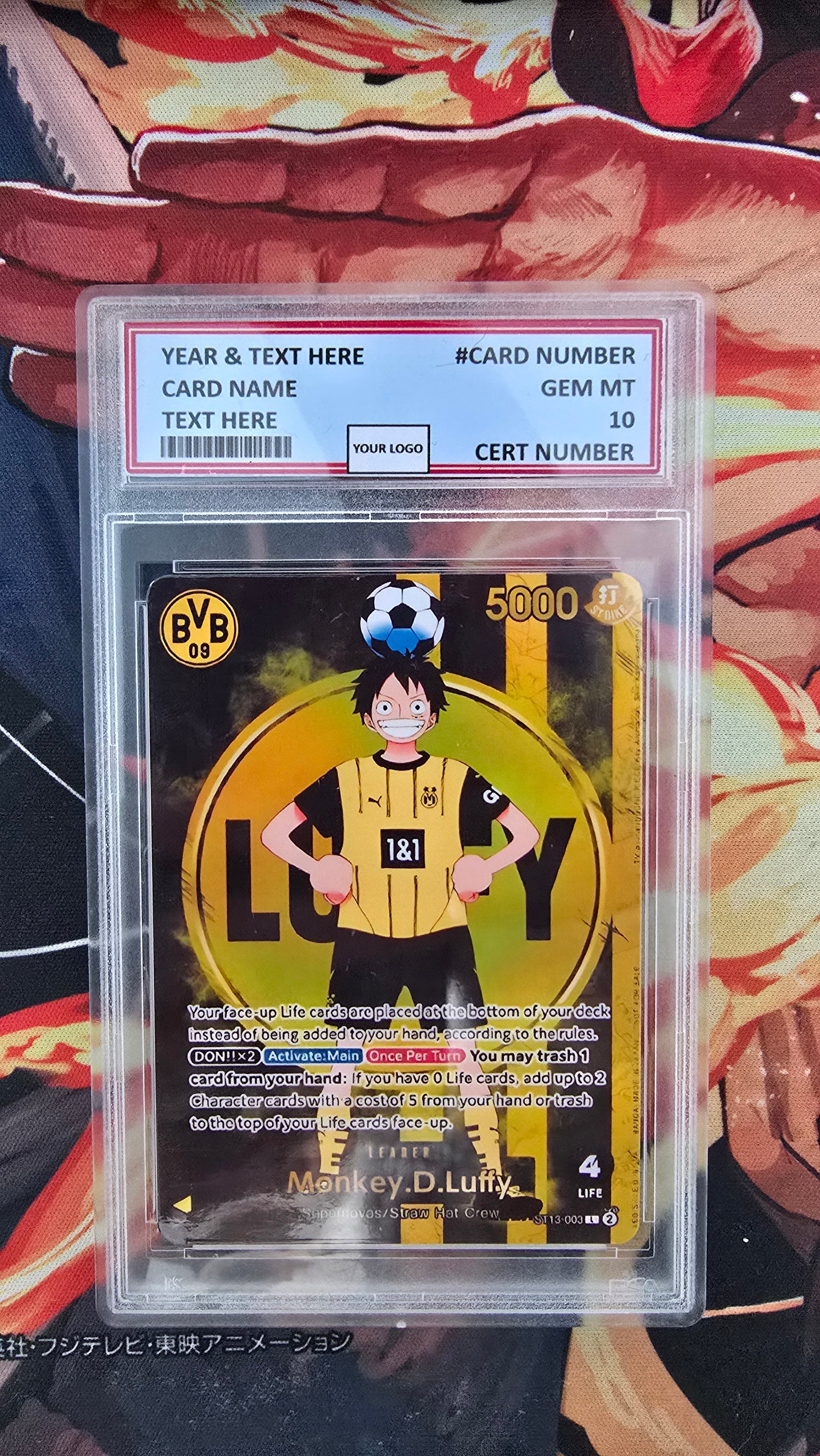 Graded PSA Style BVB Borussia Dortmund X One Piece Monkey D Luffy ST13 Special Promo Leader Card OP TCG Proxy Slab