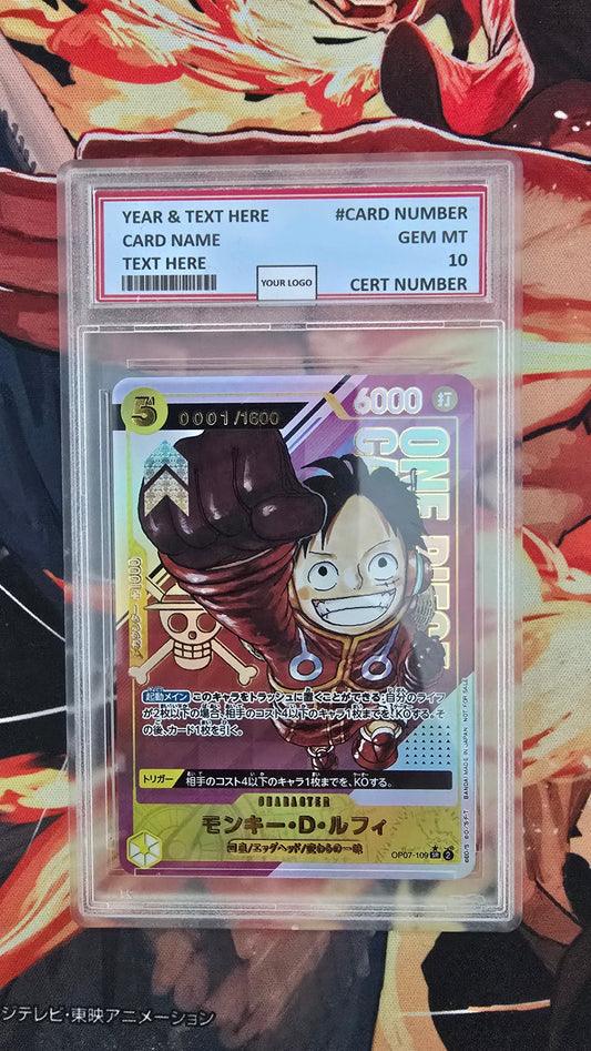 Graded PSA Style Top Prize Monkey D Luffy One Piece Flagship Championship TCG Ultra Premium Extreme Quality Textured Japanese Proxy