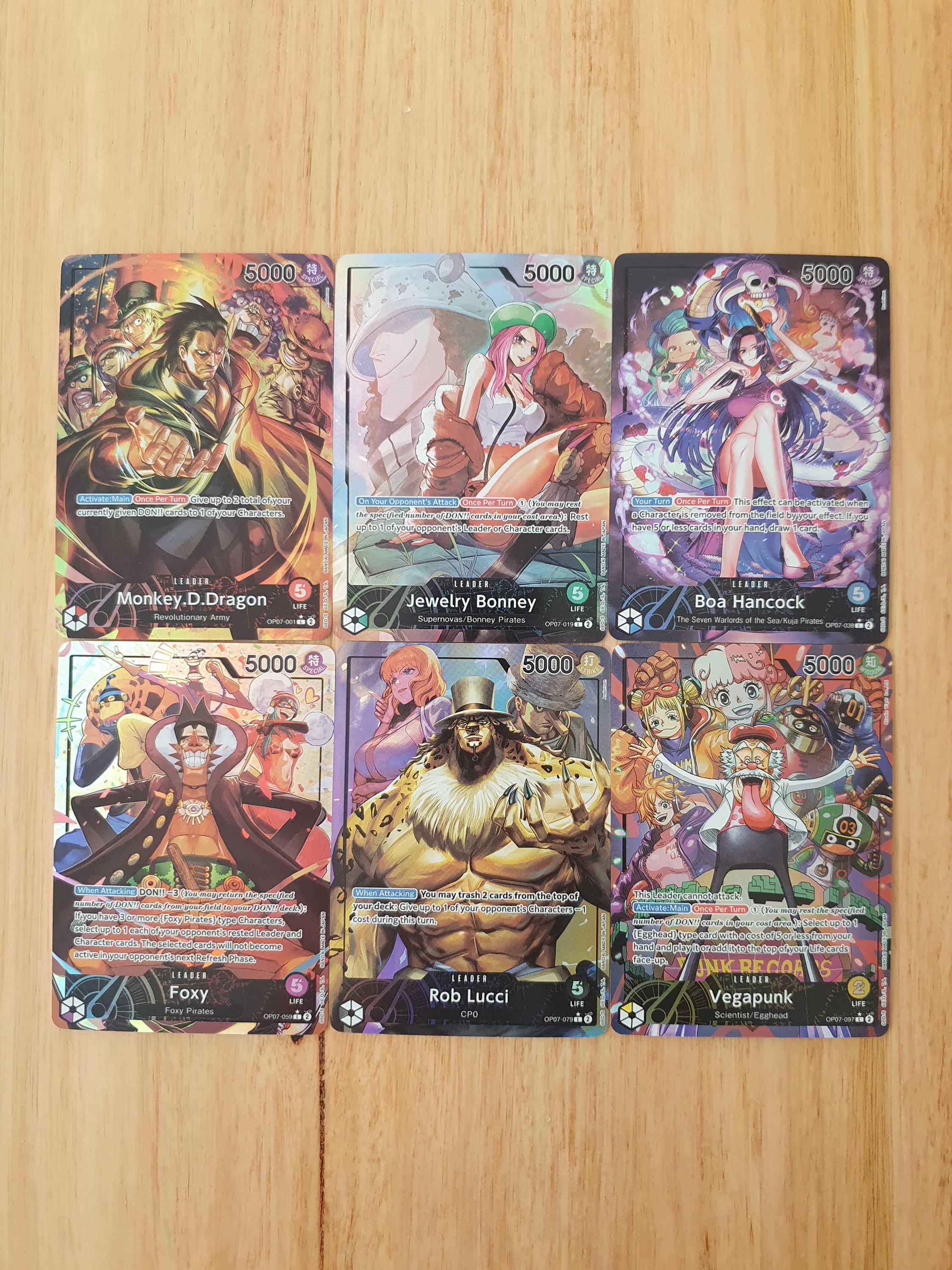 6 Card Bundle OP07 Leader Cards Monkey D Dragon, Jewelry Bonney