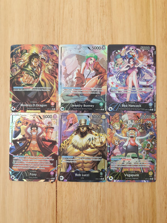 One Piece English Set 7 Leader Proxy TCG Cards Monkey D Dragon, Bonney, Boa Hancock, Rob Lucci, Vegapunk, Foxy English Textured Alt Art OP