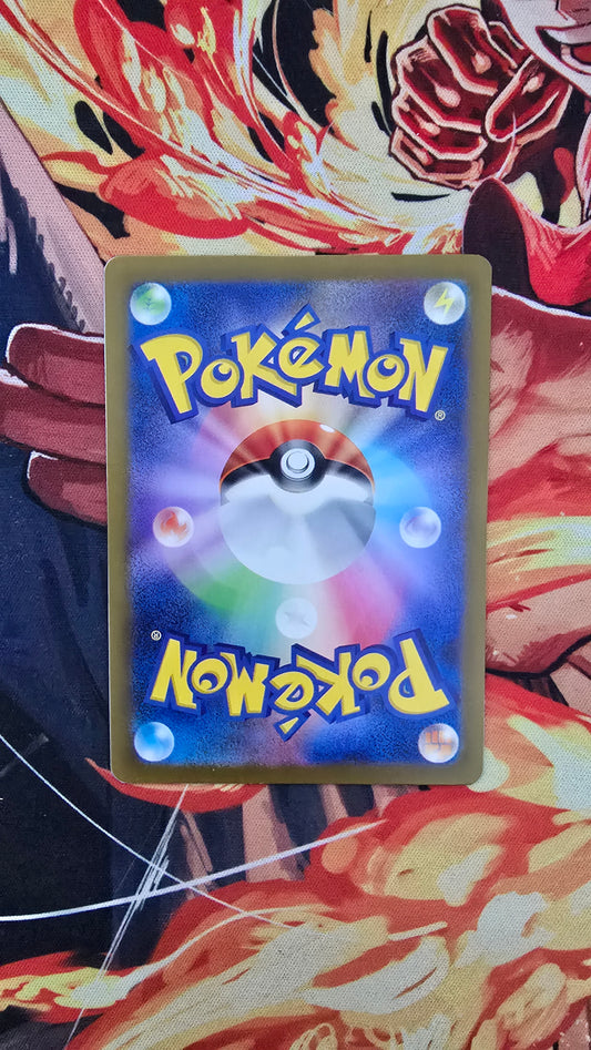 Pokémon trading card on a colorful background