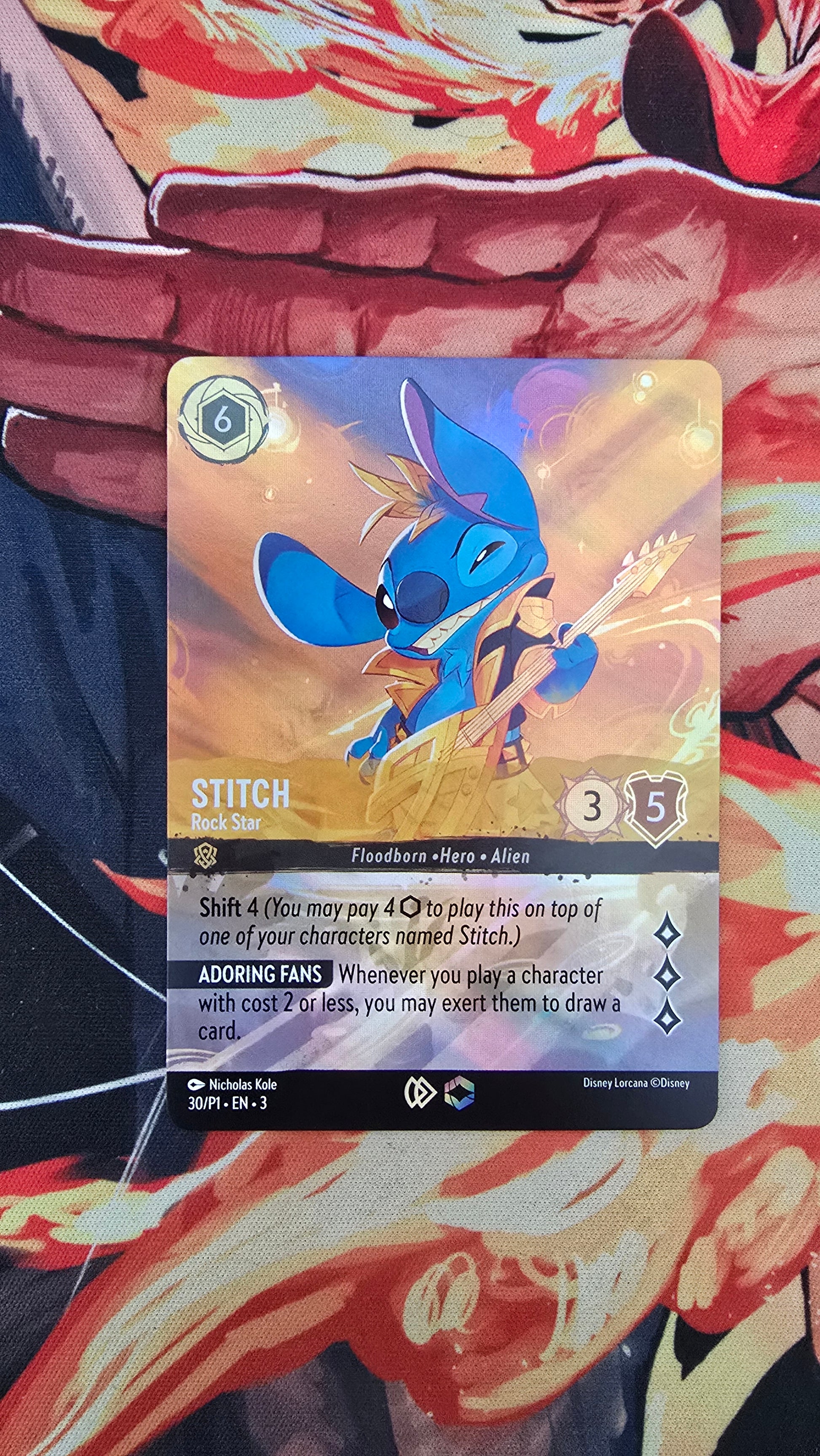 Custom-Made Lorcana Stitch Rock Star Store Championship Promo Holo Enchanted Lorcana Card Proxy