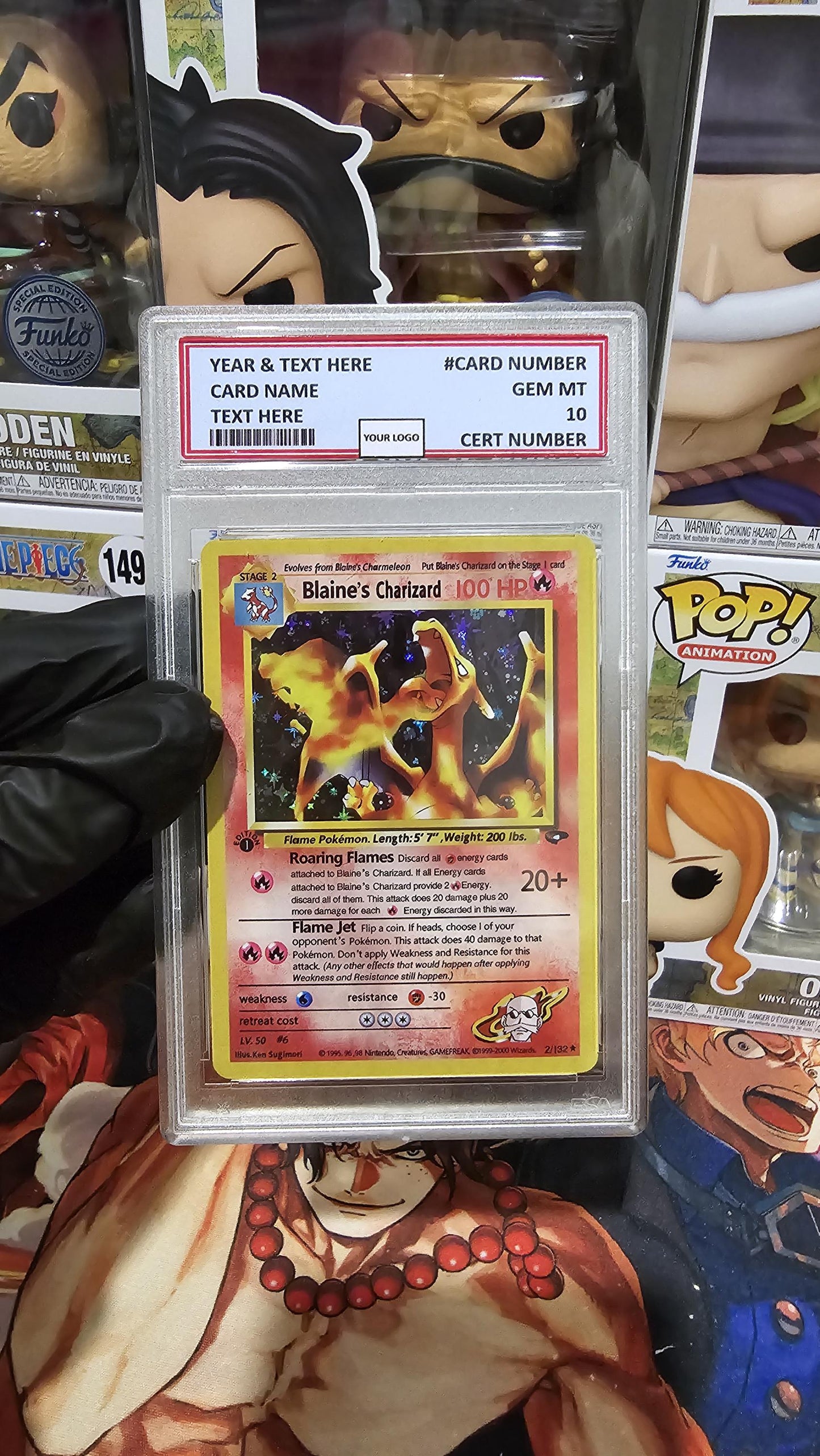 v3 PROXY Gem Mint 10 PSA-1st Edition Pokemon Gym Challenge (G2) Charizard Holo Rare 2/132 2000 TCG Graded Slab