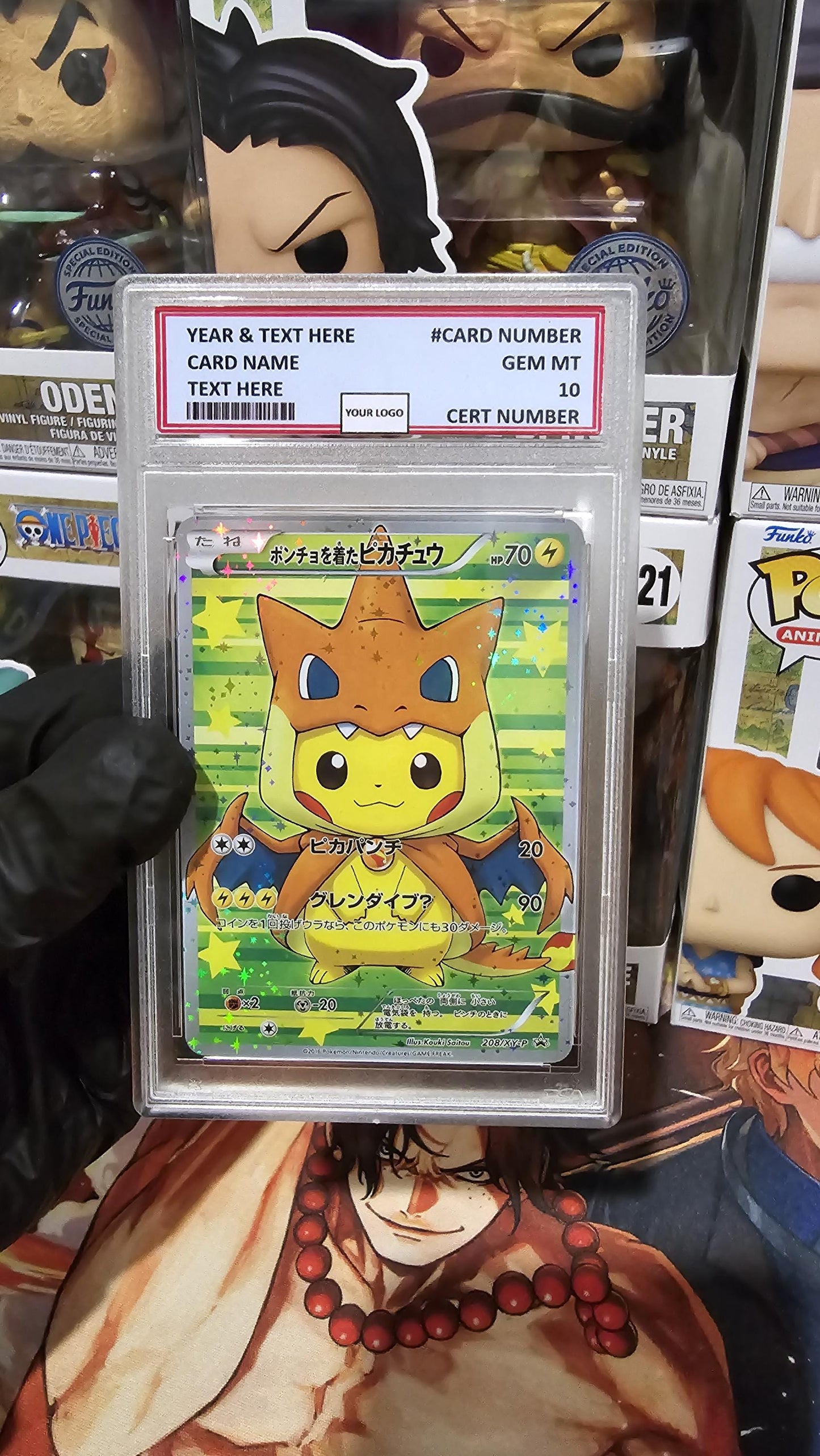 v3 PROXY Gem Mint 10 PSA-2016 Japanese Poncho Wearing Pikachu 208/Xy-p xy (PR) Special Box Promo Tcg Graded Slab Full Art Alt Pokemon