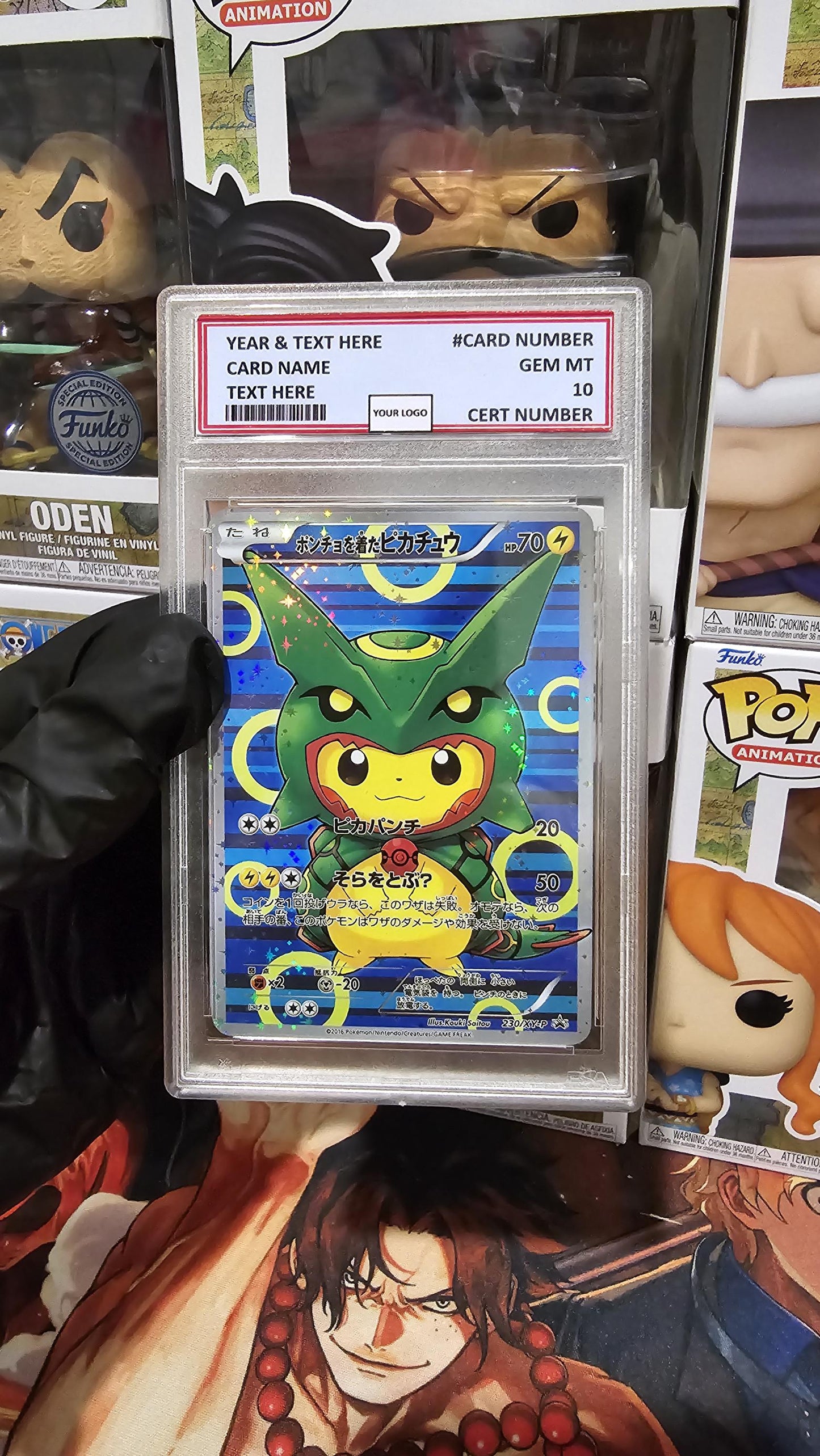 v3 PROXY Gem Mint 10 PSA-2016 Japanese Poncho Wearing Pikachu 230/Xy-p xy (PR) Special Box Promo Tcg Graded Slab Full Art Alt Pokemon