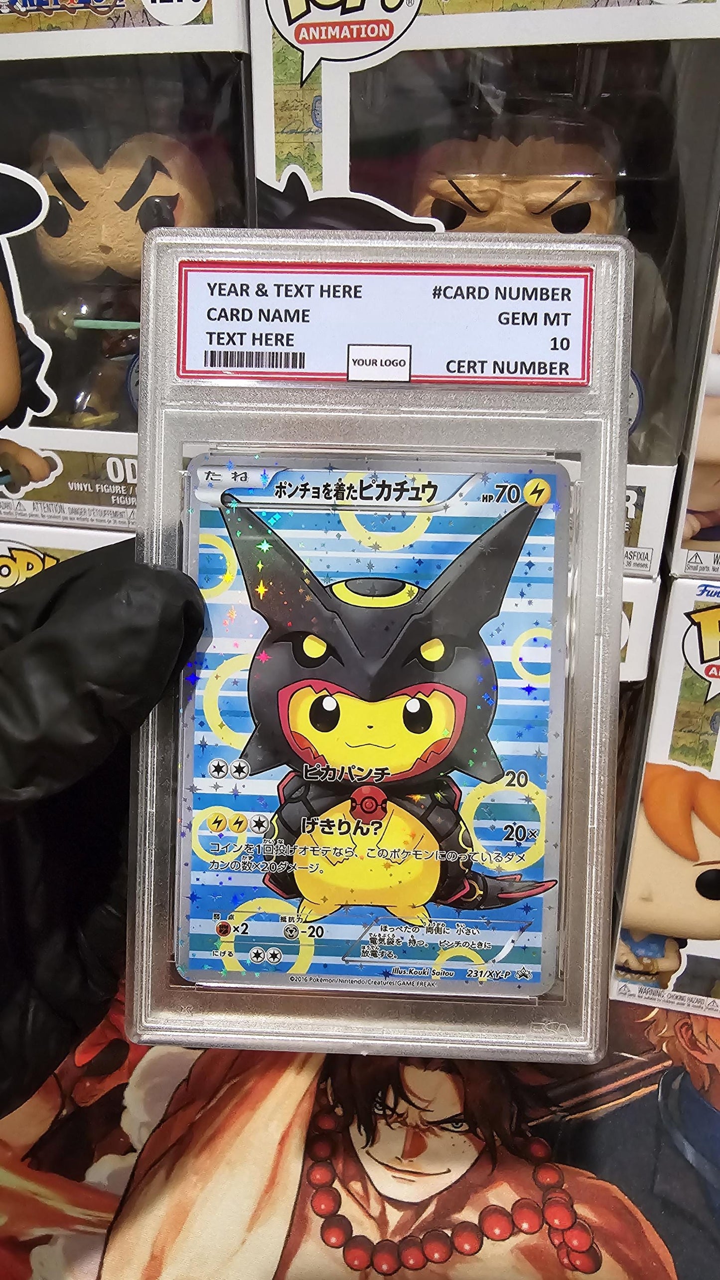 v3 PROXY Gem Mint 10 PSA-2016 Japanese Poncho Wearing Pikachu 231/Xy-p xy (PR) Special Box Promo Tcg Graded Slab Full Art Alt Pokemon