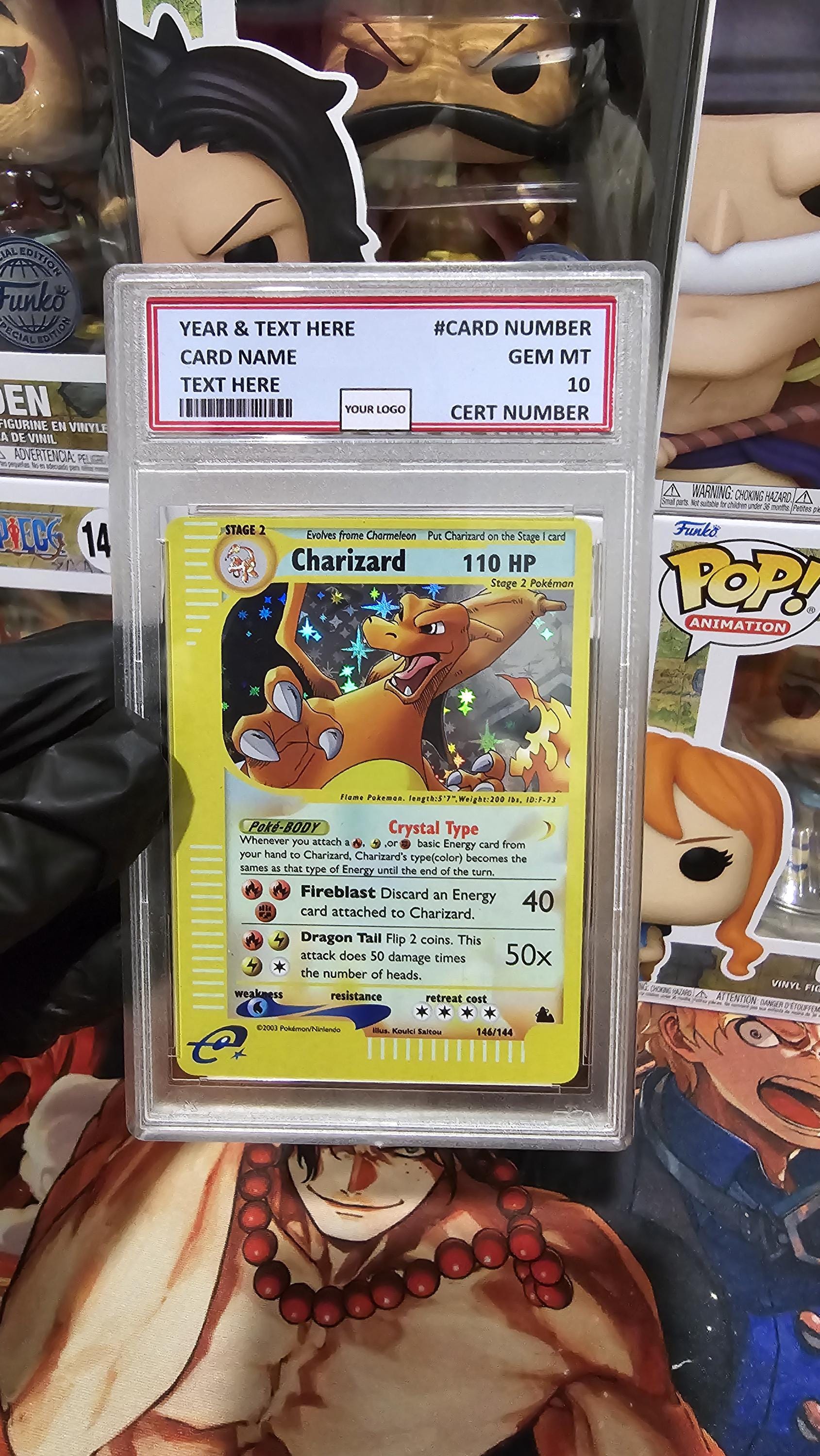 v3 PROXY Gem Mint 10 PSA-Skyridge (Sk) Charizard Colourless Holo Rare 146/144 2003 Pokemon TCG Graded Slab Nintendo