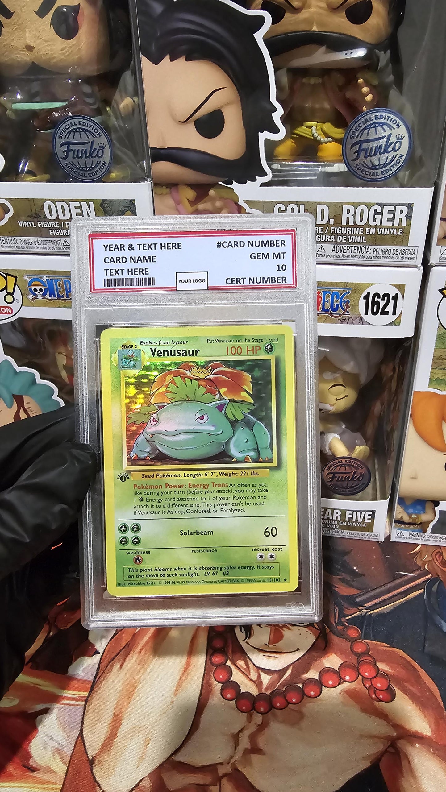 v3 PROXY Gem Mint 10 PSA-1st Edition Venusaur Shadowless Holo 15/102 1999 Pokemon Base Set TCG Graded Slab