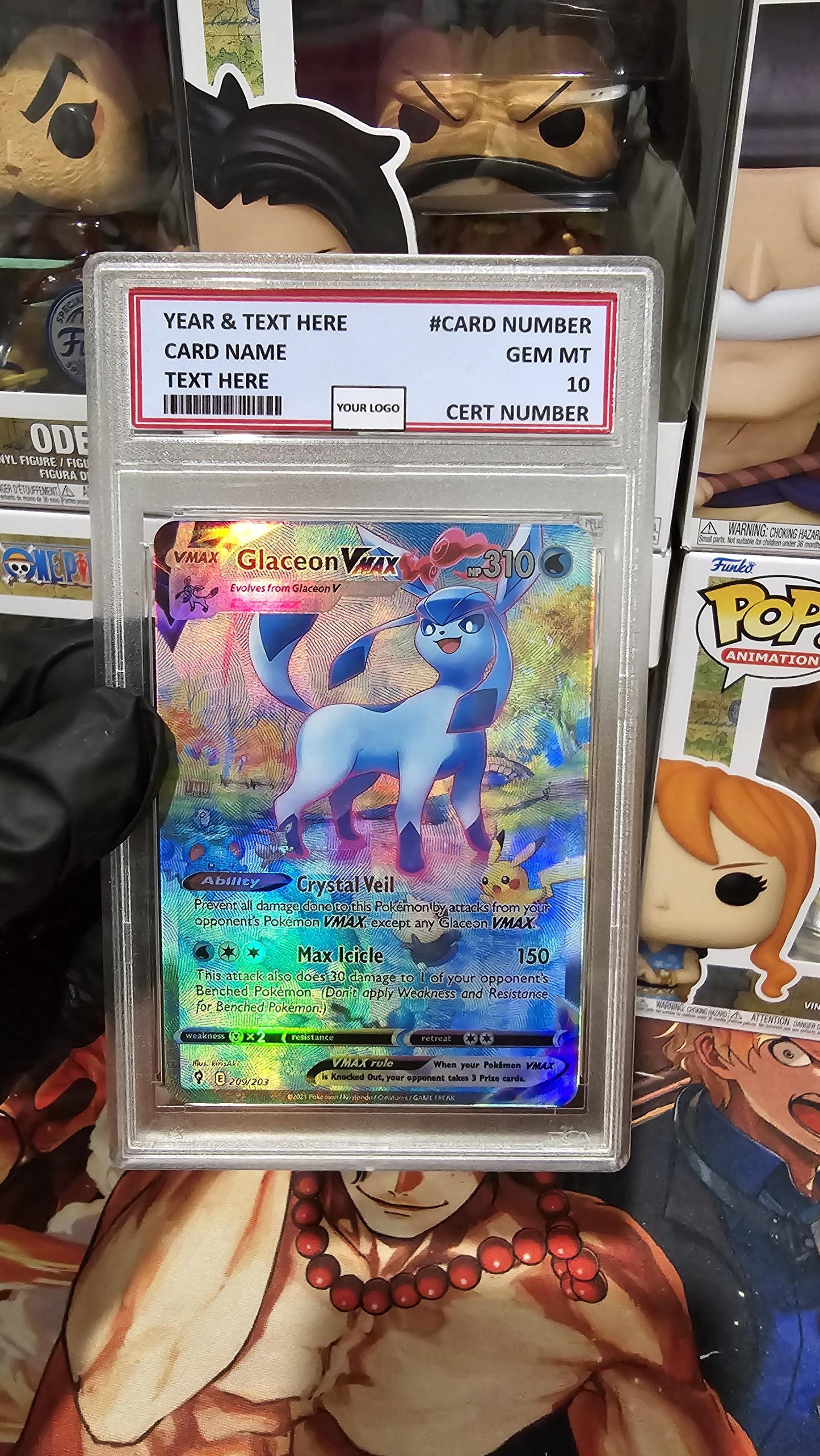 v3 PROXY Gem Mint 10 PSA-English Glaceon Vmax 091/069 2021 Pokemon TCG Graded Slab Eevee Set Heroes Hyper swsh